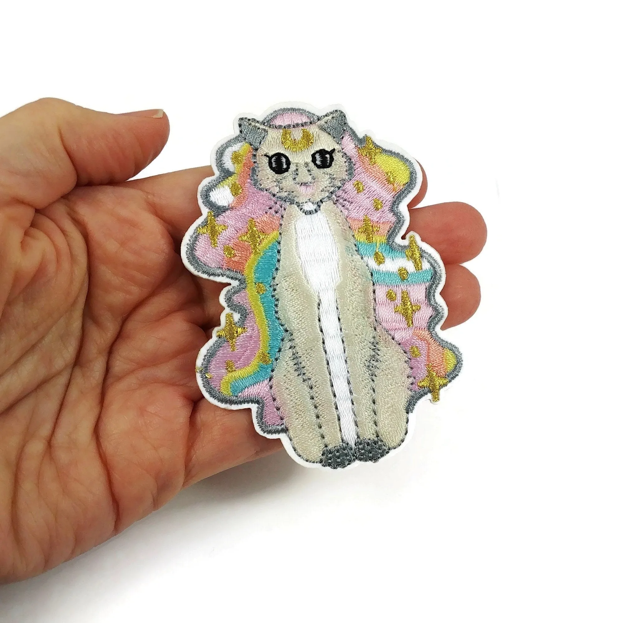 Boho mystic cat embroidered iron on patch
