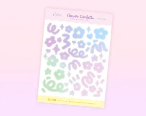 Flower Confetti Sticker Sheet | Pastel Multicolour Deco Stickers | Kawaii Journal & Planner Accessories | POLC 006