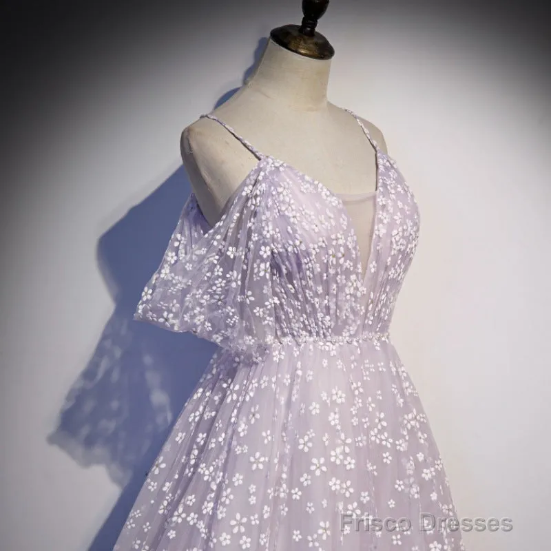 Glam Floral Tulle Off Shoulder Long Party Dress Formal Dress, Tulle Wedding Party Dresses