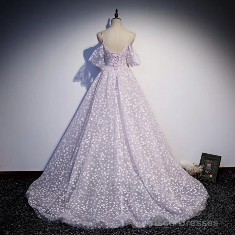 Glam Floral Tulle Off Shoulder Long Party Dress Formal Dress, Tulle Wedding Party Dresses