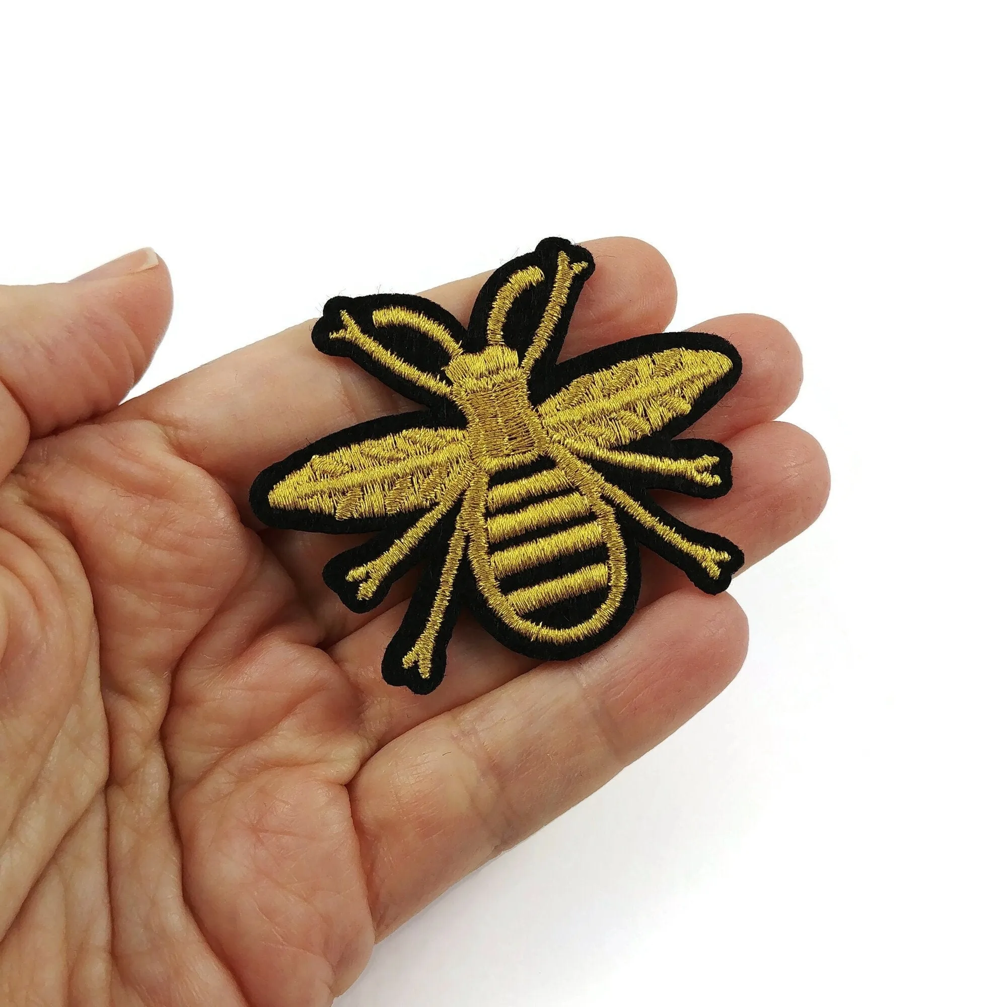 Golden bee embroidered iron on patch
