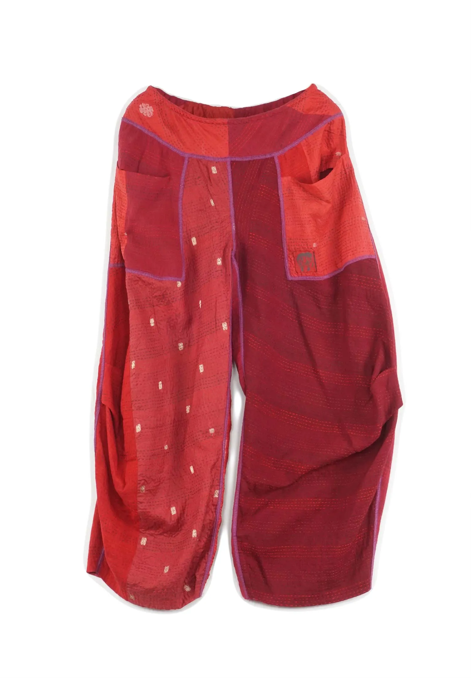 JAIPUR PATCH KANTHA KNEE TUCKED PANTS - jp2625-red -