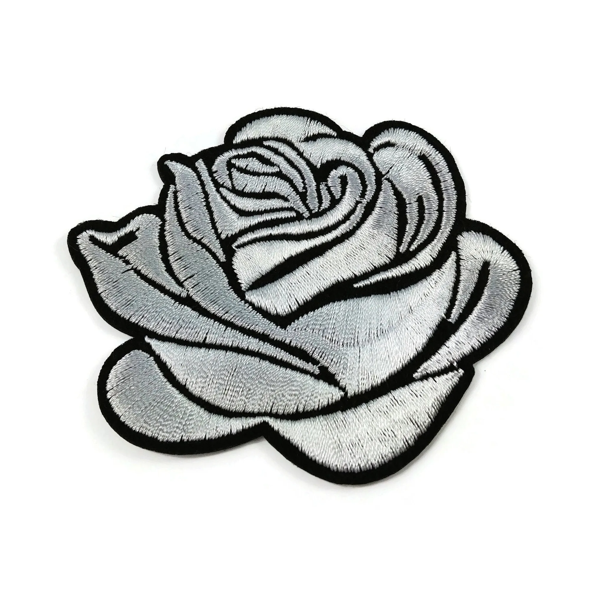 Large rose flower embroidered patch
