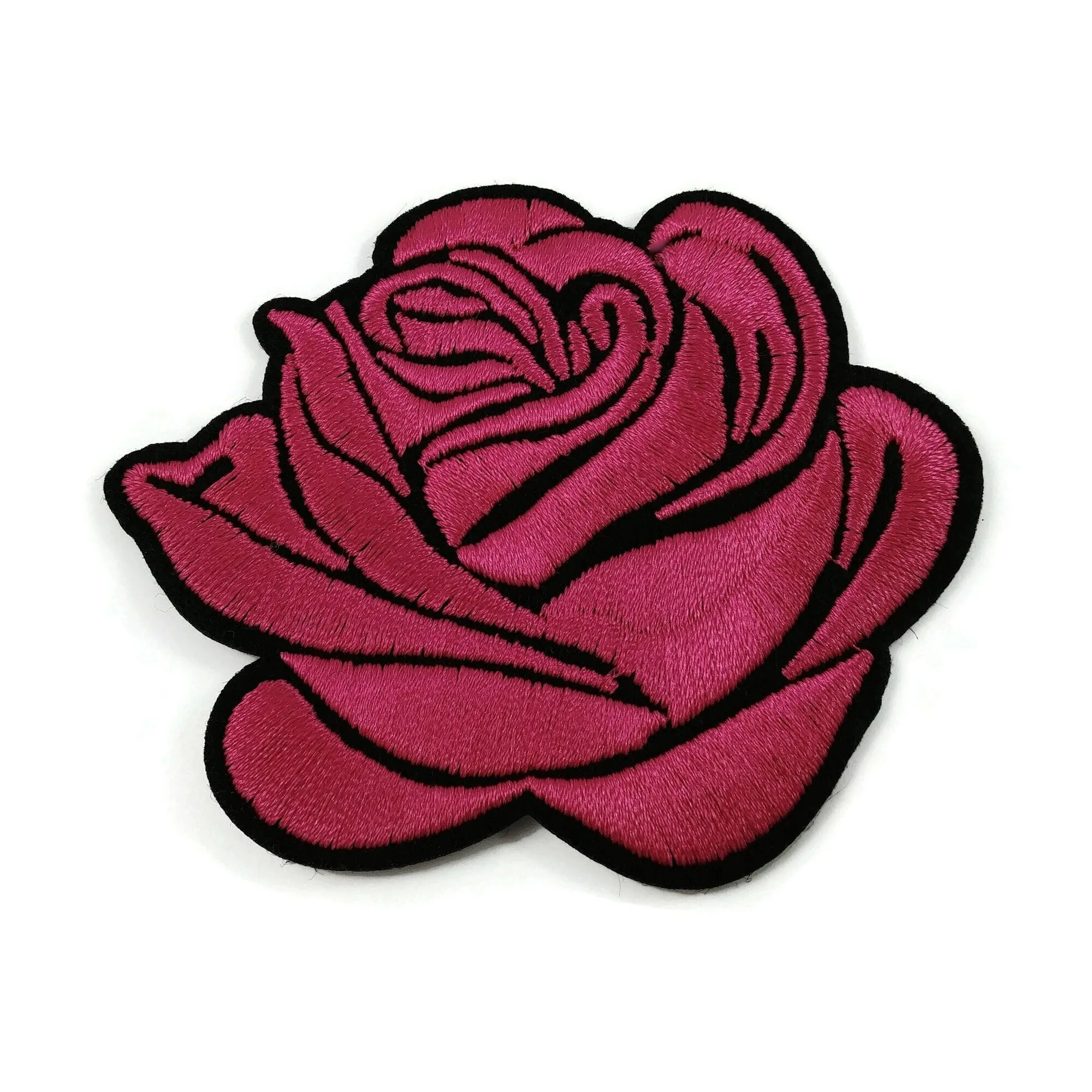 Large rose flower embroidered patch