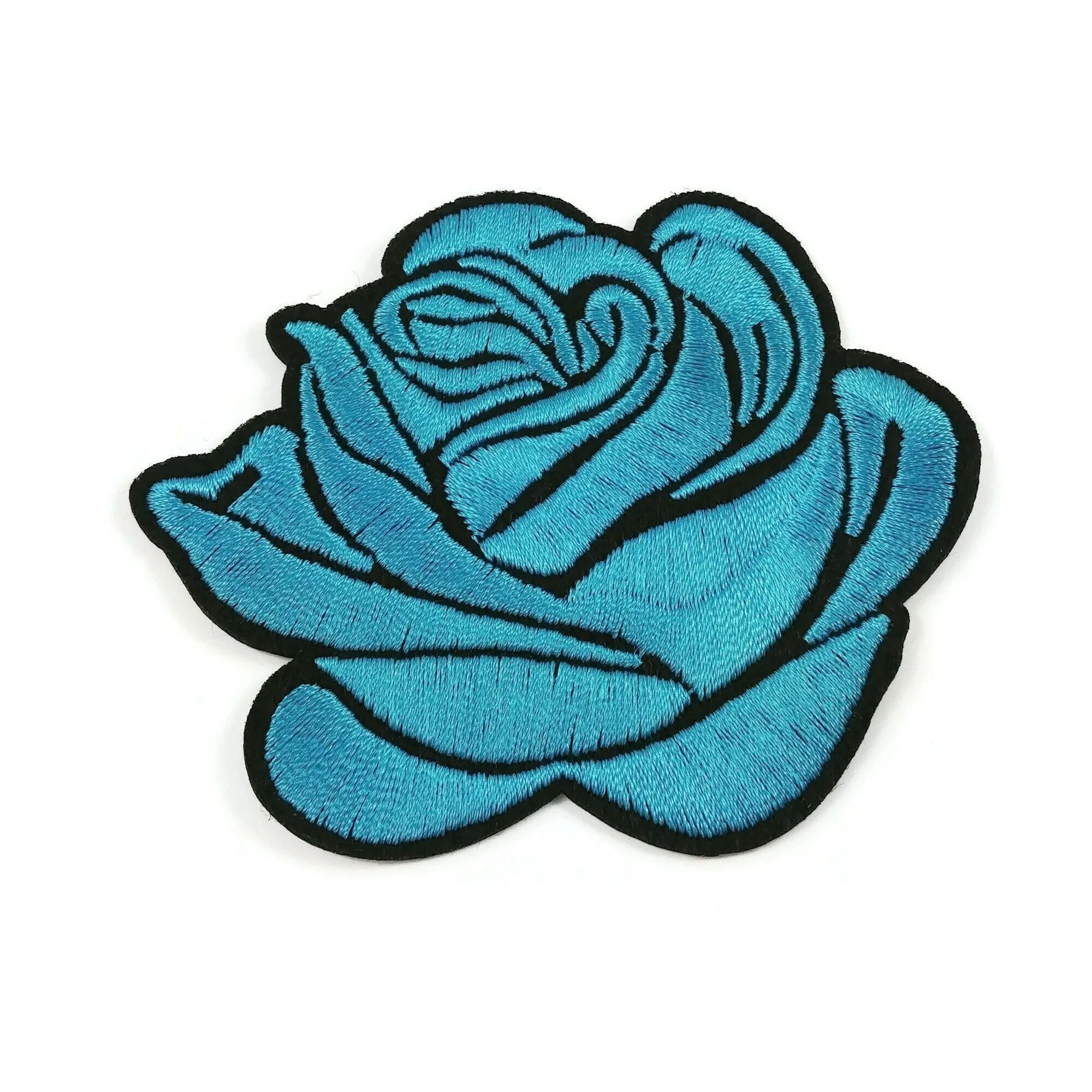 Large rose flower embroidered patch