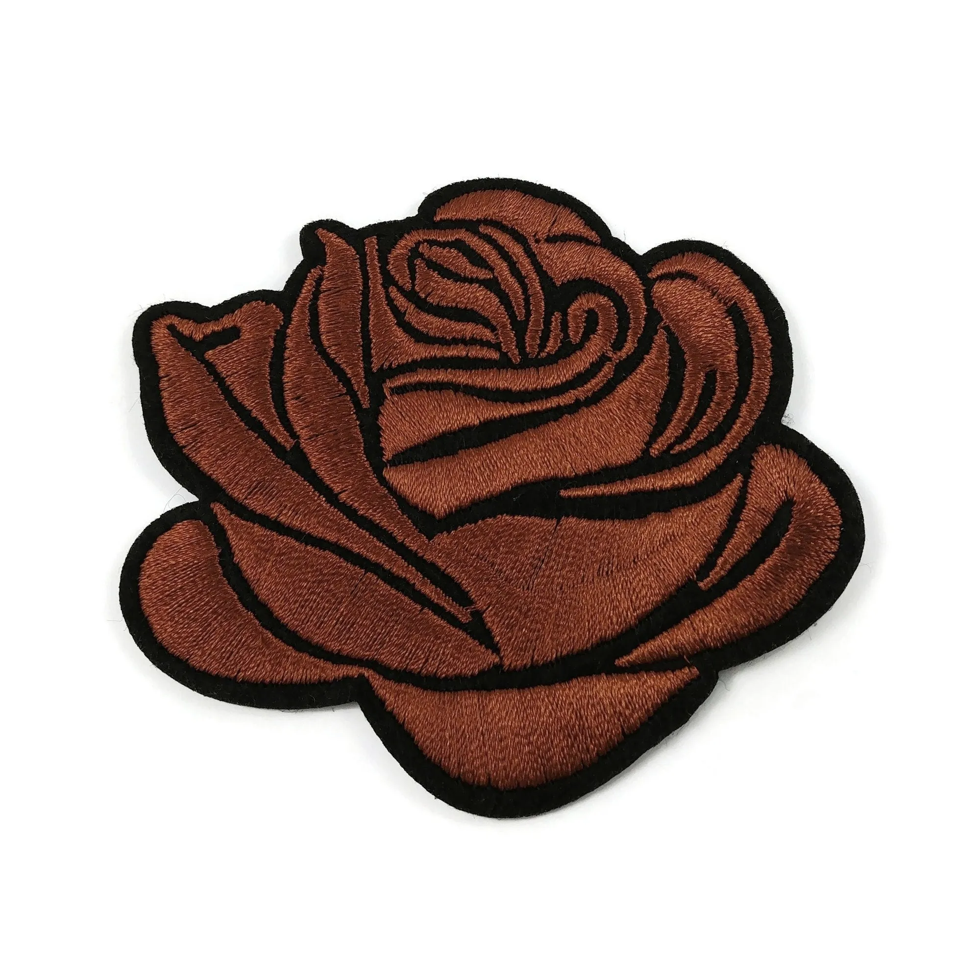 Large rose flower embroidered patch