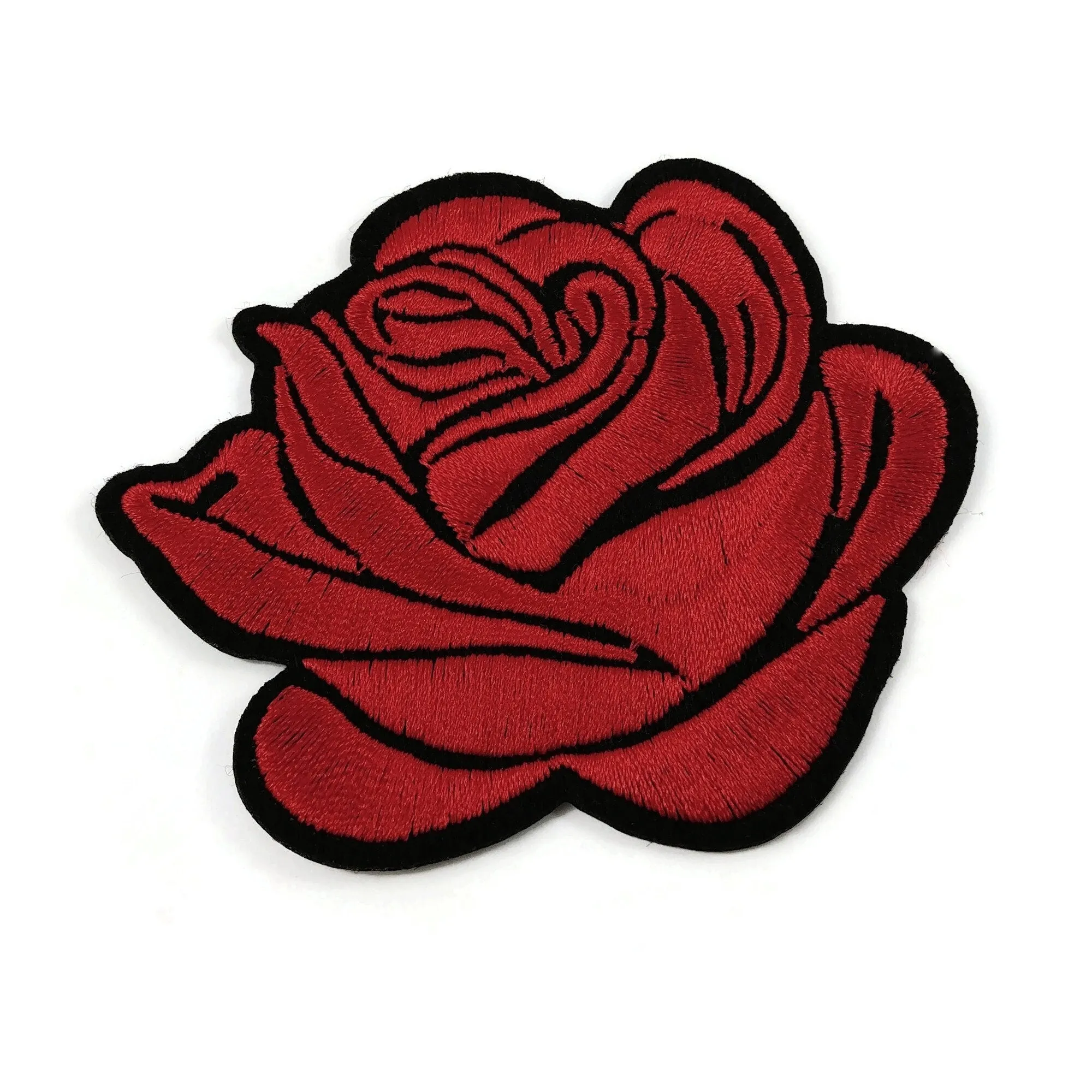 Large rose flower embroidered patch