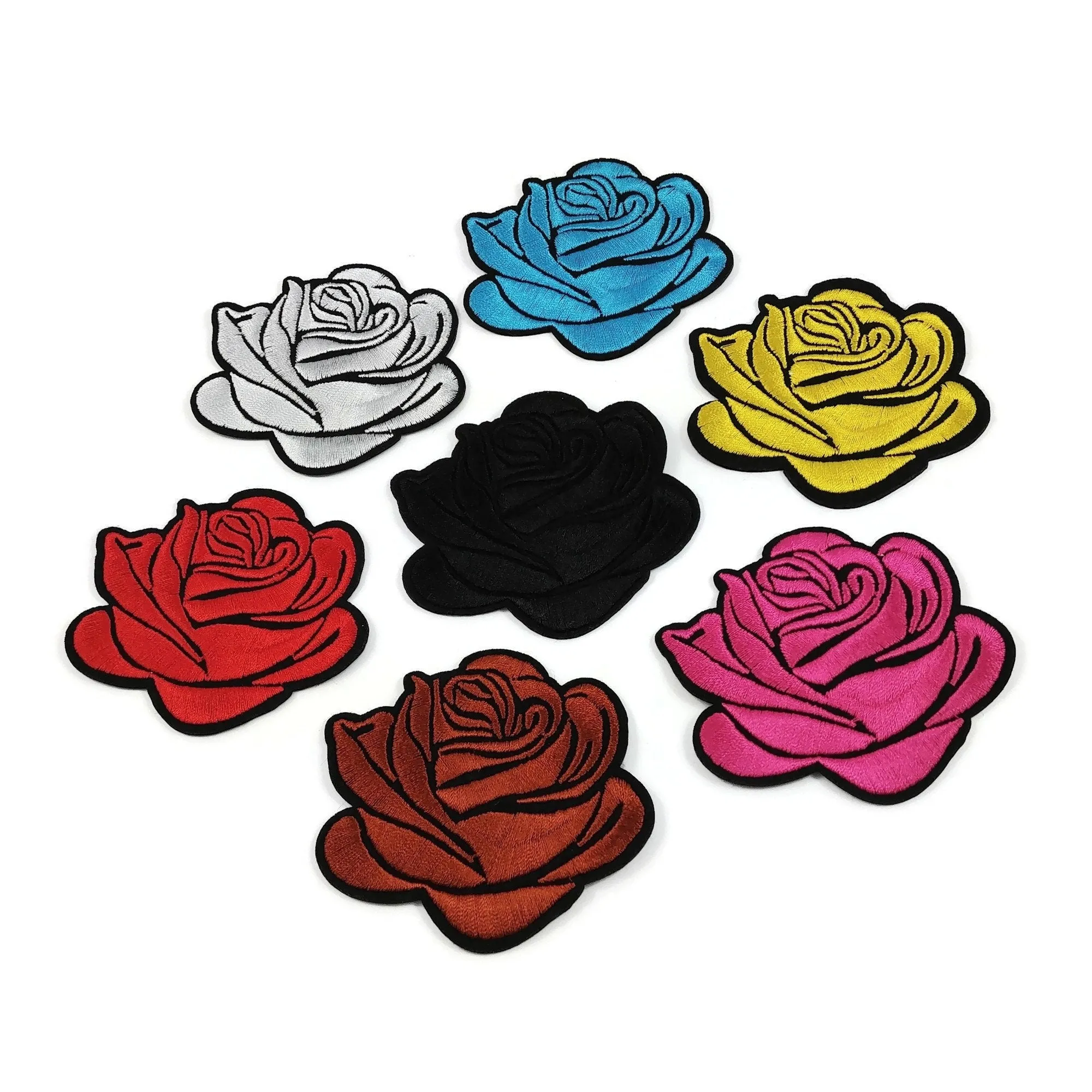 Large rose flower embroidered patch