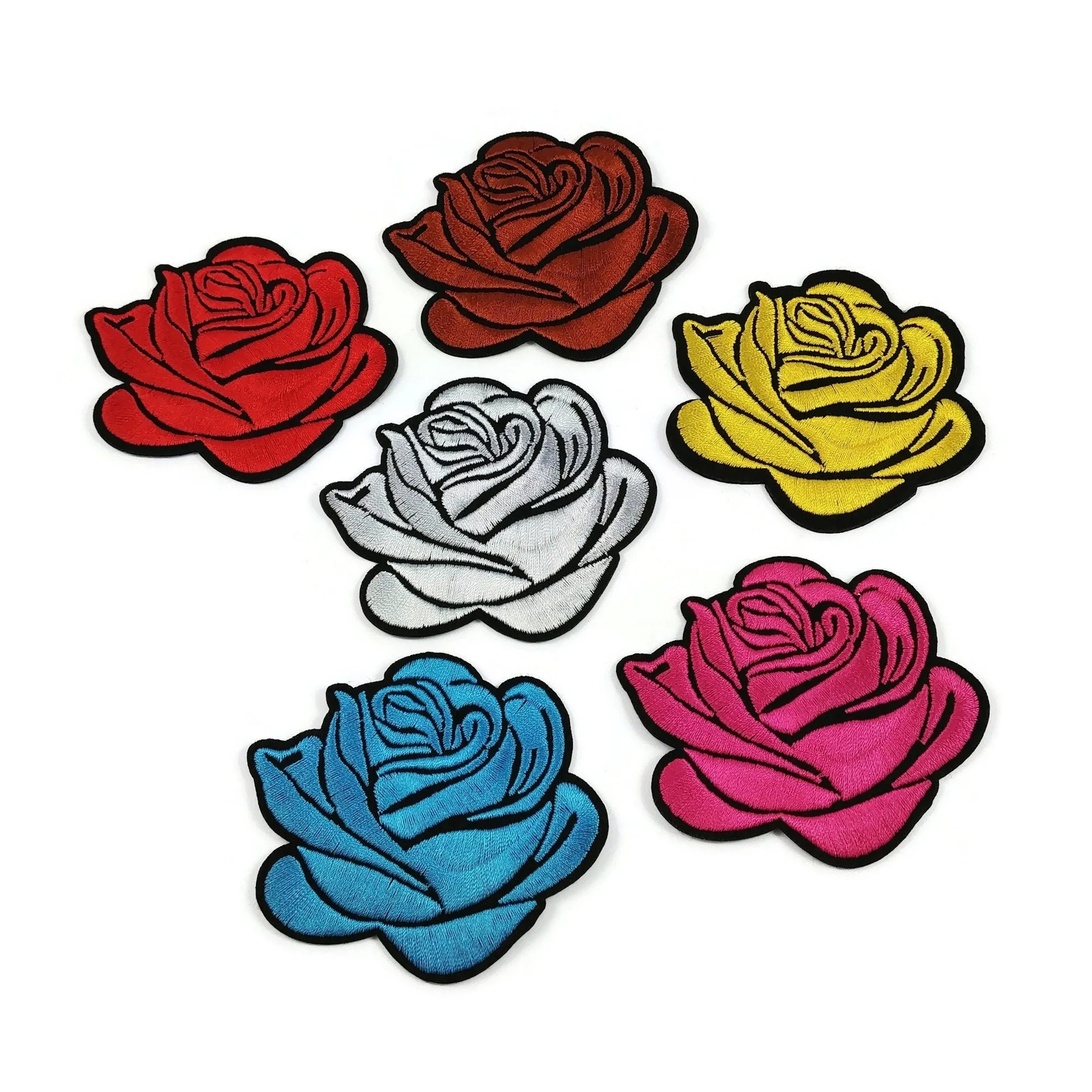 Large rose flower embroidered patch