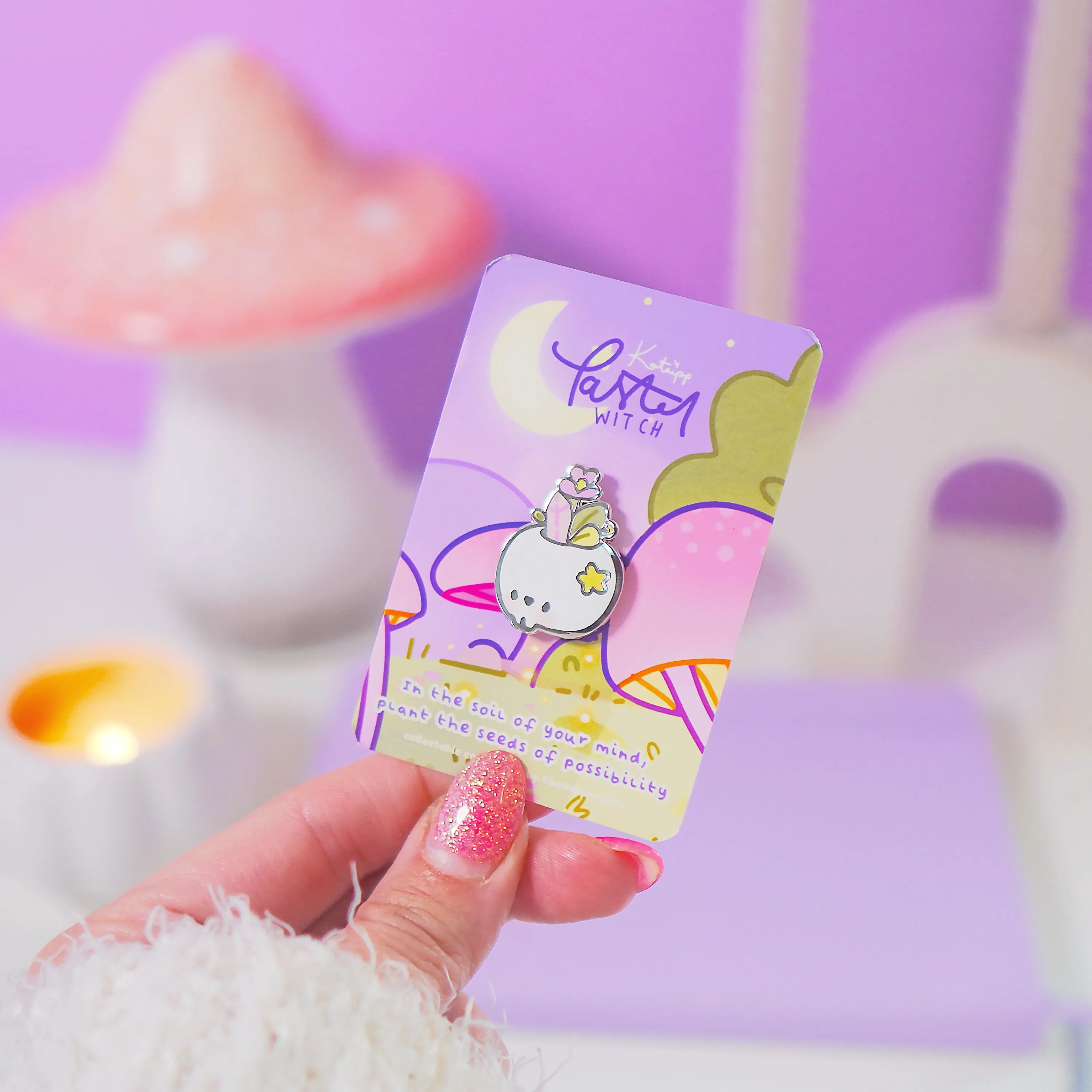 Magical Skull Enamel Pin | Pastel Witch Collection | Kawaii Gothic Accessory | Crystals & Herbs