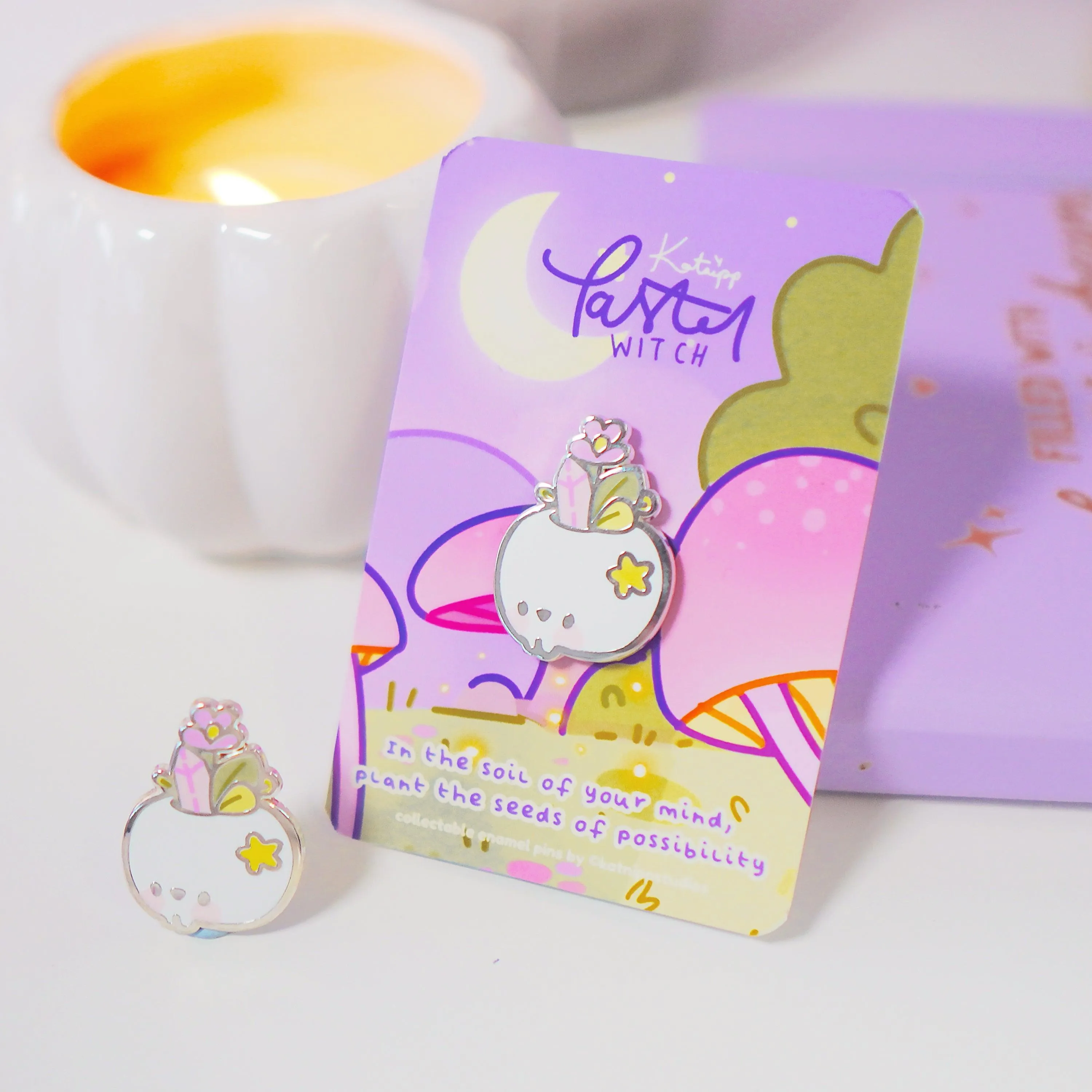 Magical Skull Enamel Pin | Pastel Witch Collection | Kawaii Gothic Accessory | Crystals & Herbs