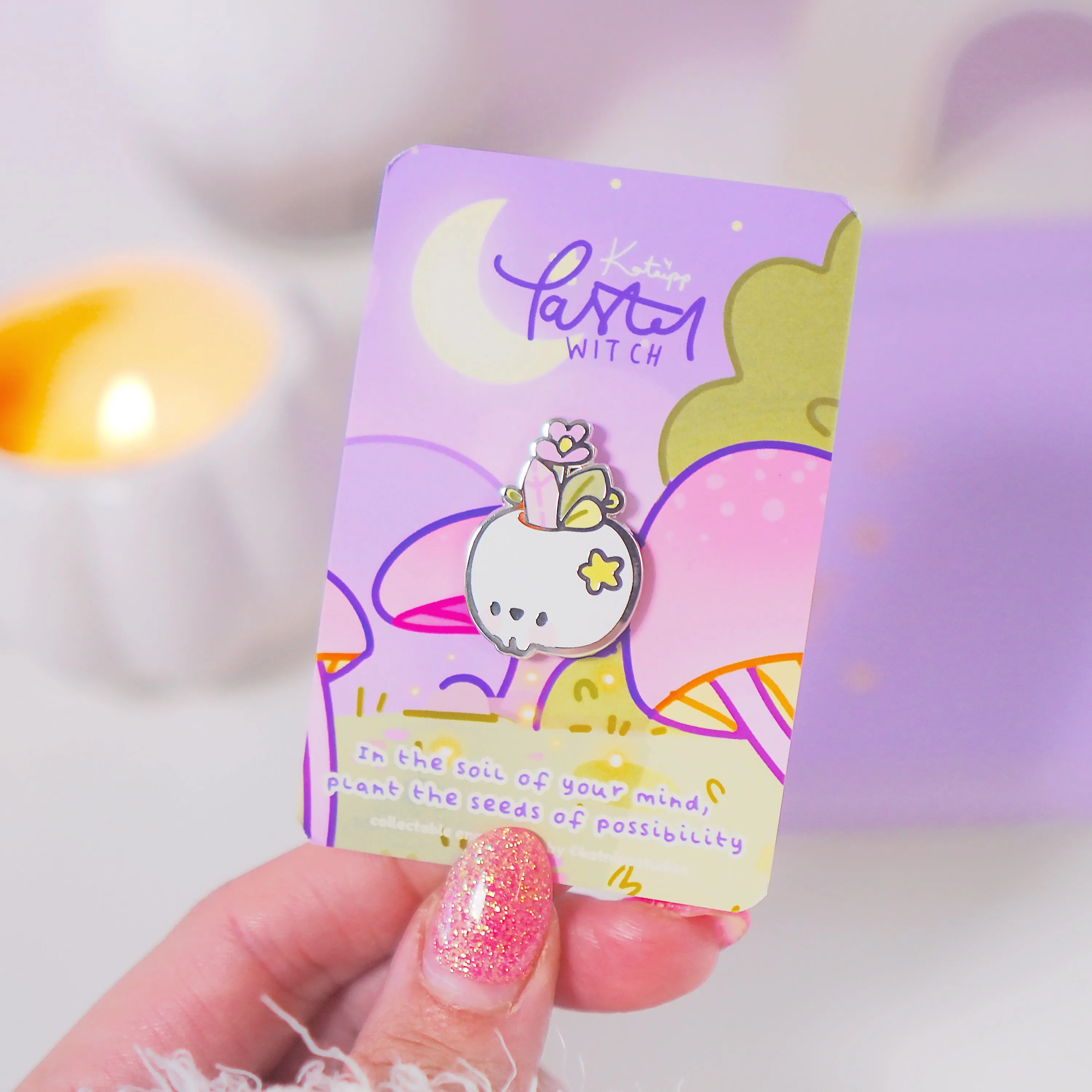 Magical Skull Enamel Pin | Pastel Witch Collection | Kawaii Gothic Accessory | Crystals & Herbs