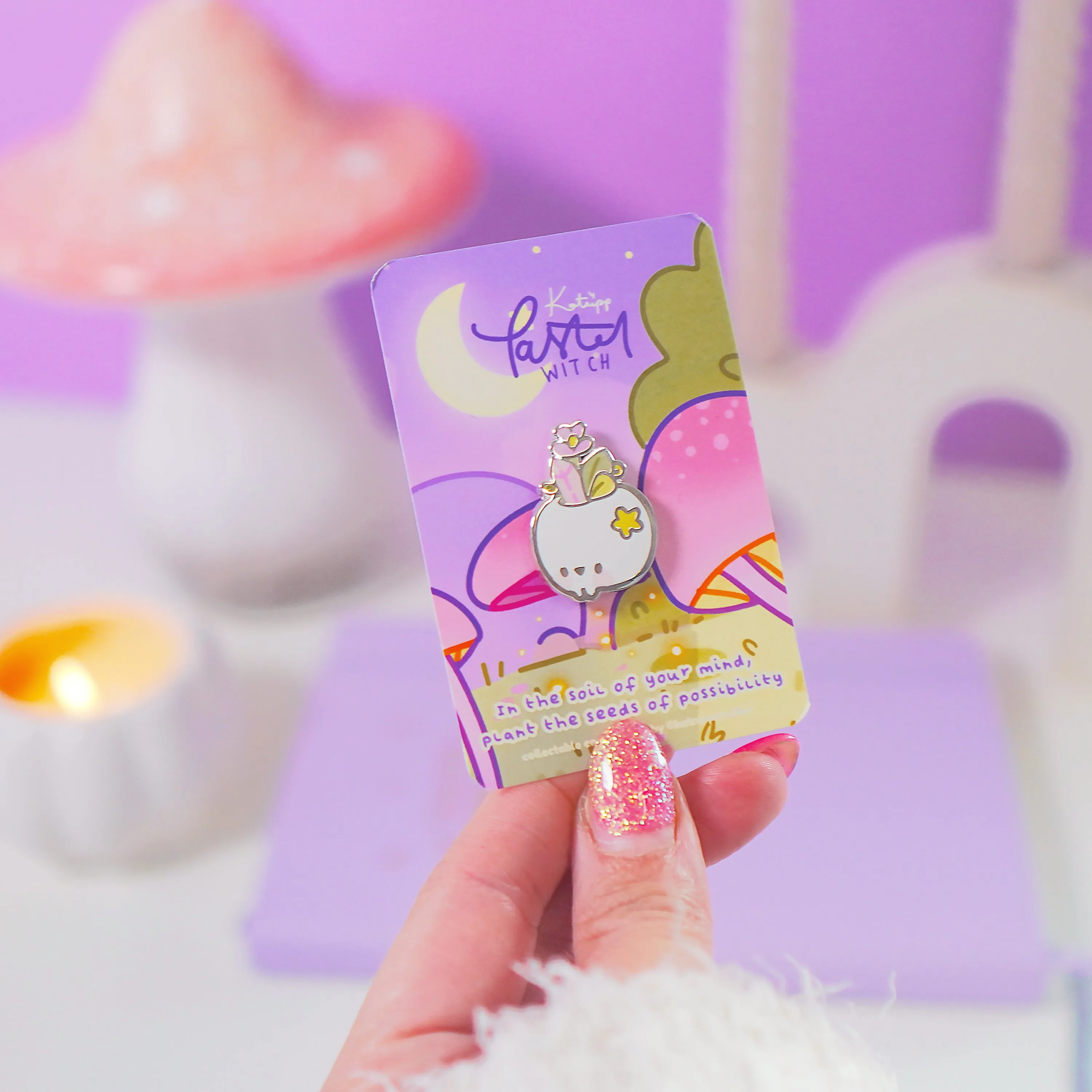 Magical Skull Enamel Pin | Pastel Witch Collection | Kawaii Gothic Accessory | Crystals & Herbs