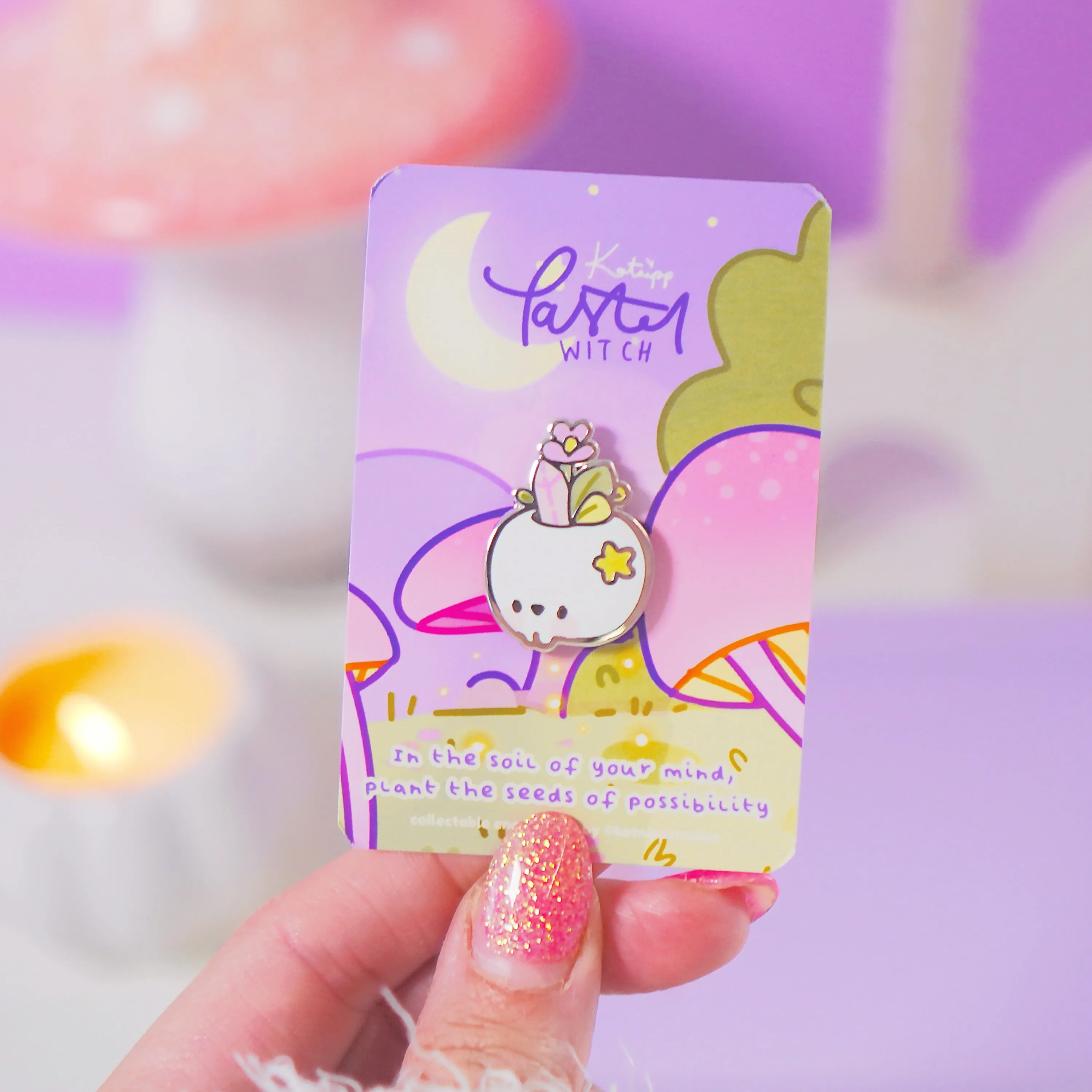 Magical Skull Enamel Pin | Pastel Witch Collection | Kawaii Gothic Accessory | Crystals & Herbs