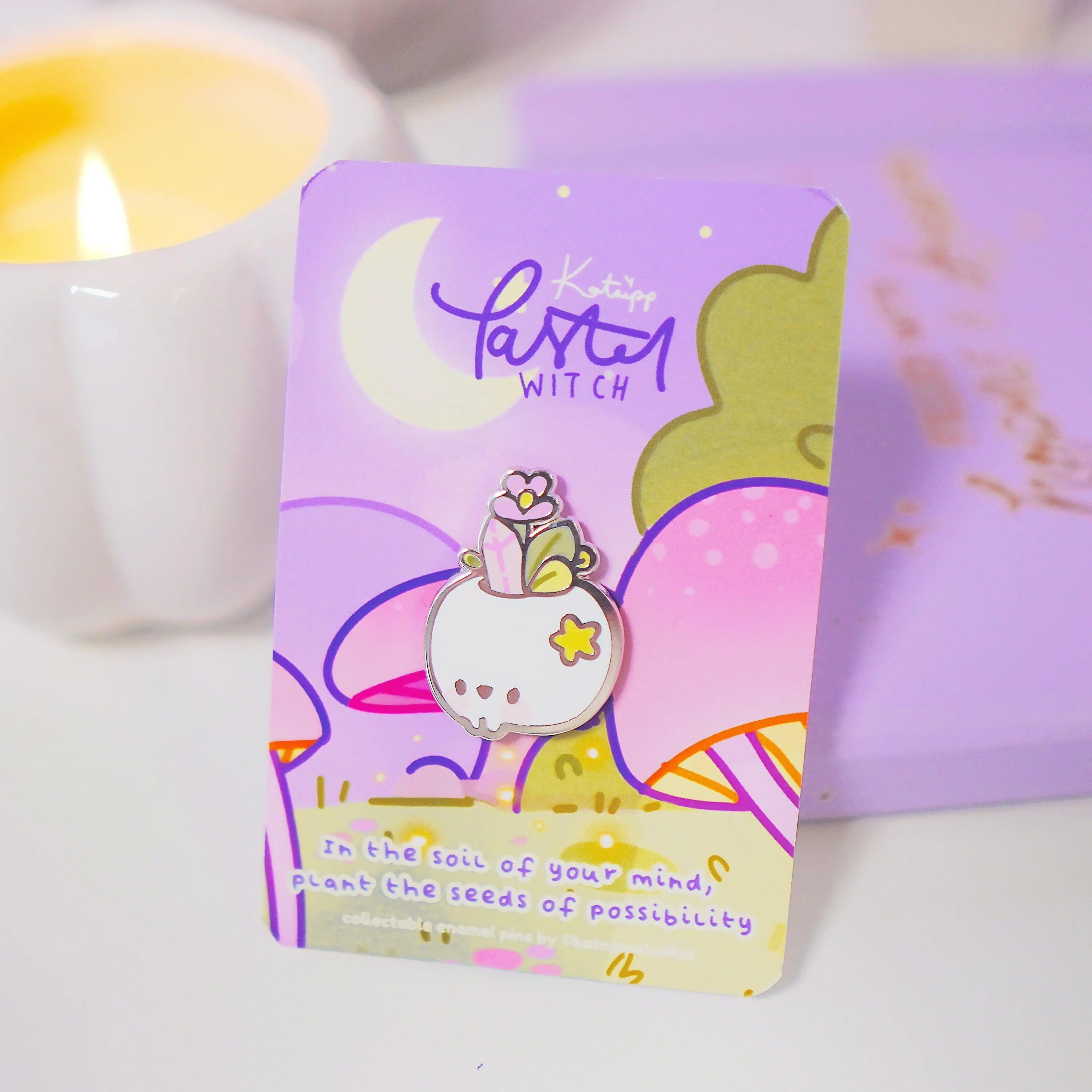 Magical Skull Enamel Pin | Pastel Witch Collection | Kawaii Gothic Accessory | Crystals & Herbs