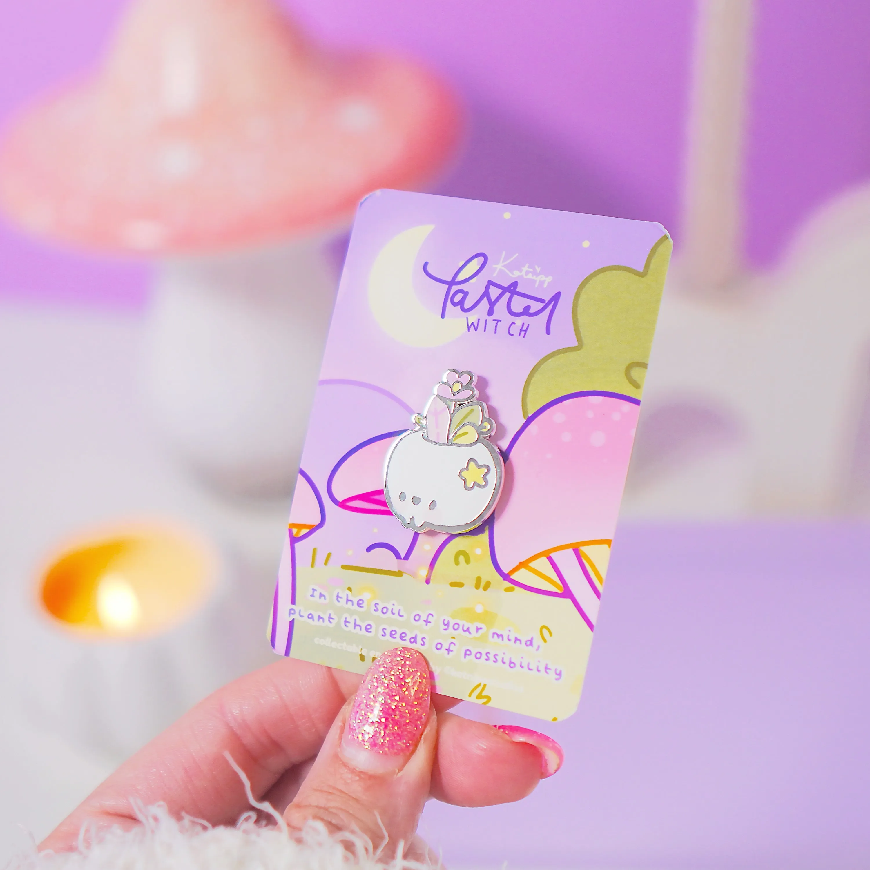 Magical Skull Enamel Pin | Pastel Witch Collection | Kawaii Gothic Accessory | Crystals & Herbs