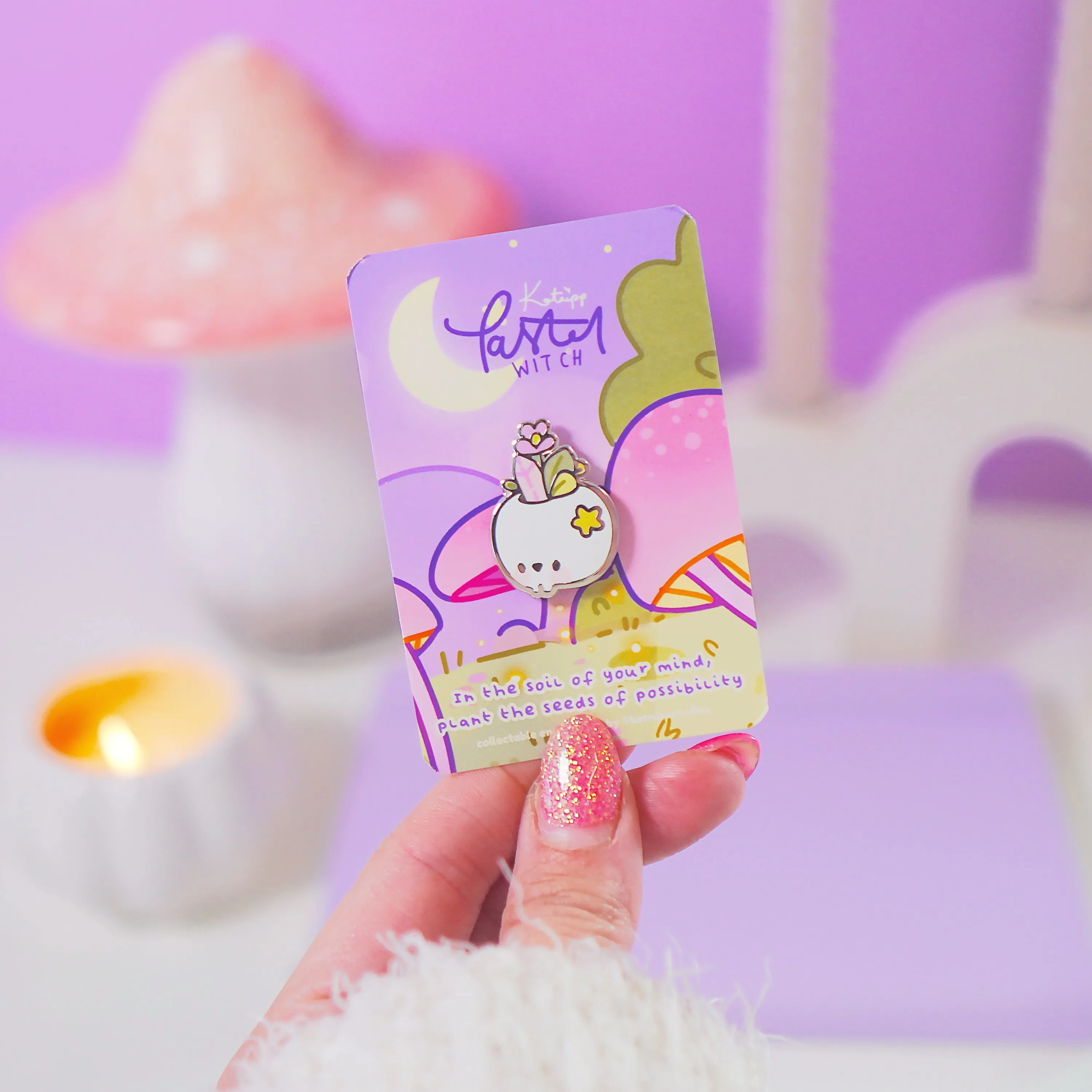 Magical Skull Enamel Pin | Pastel Witch Collection | Kawaii Gothic Accessory | Crystals & Herbs