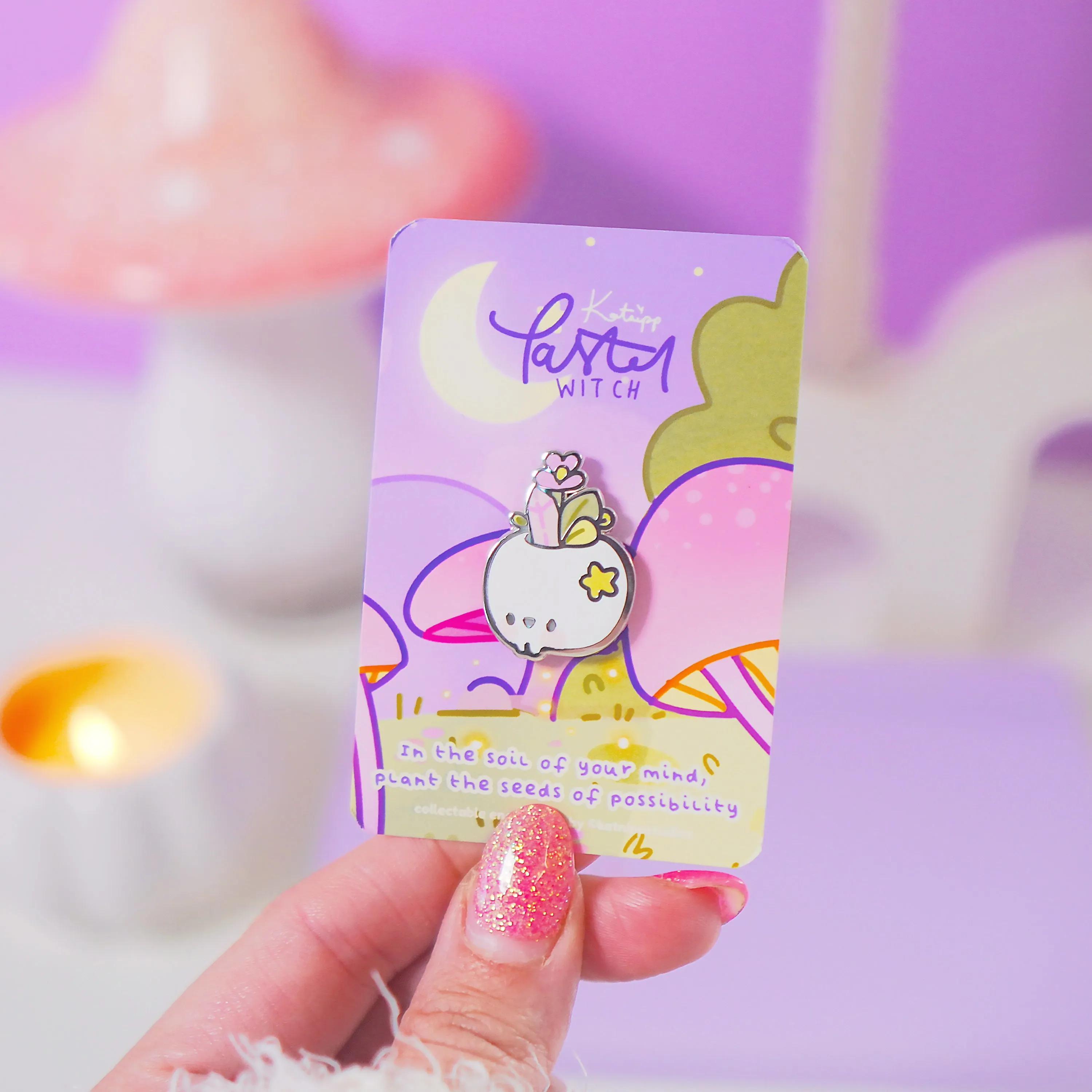 Magical Skull Enamel Pin | Pastel Witch Collection | Kawaii Gothic Accessory | Crystals & Herbs