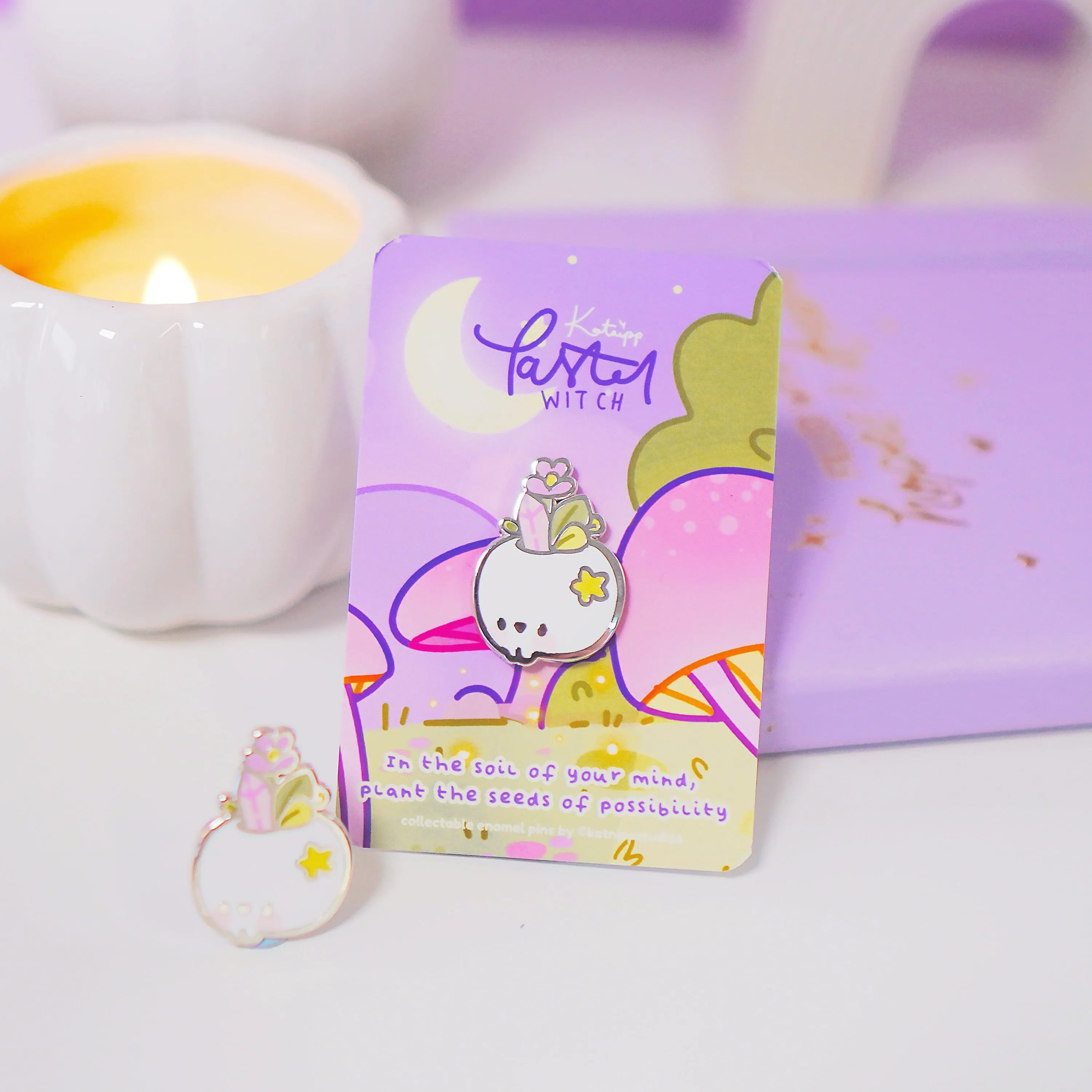 Magical Skull Enamel Pin | Pastel Witch Collection | Kawaii Gothic Accessory | Crystals & Herbs