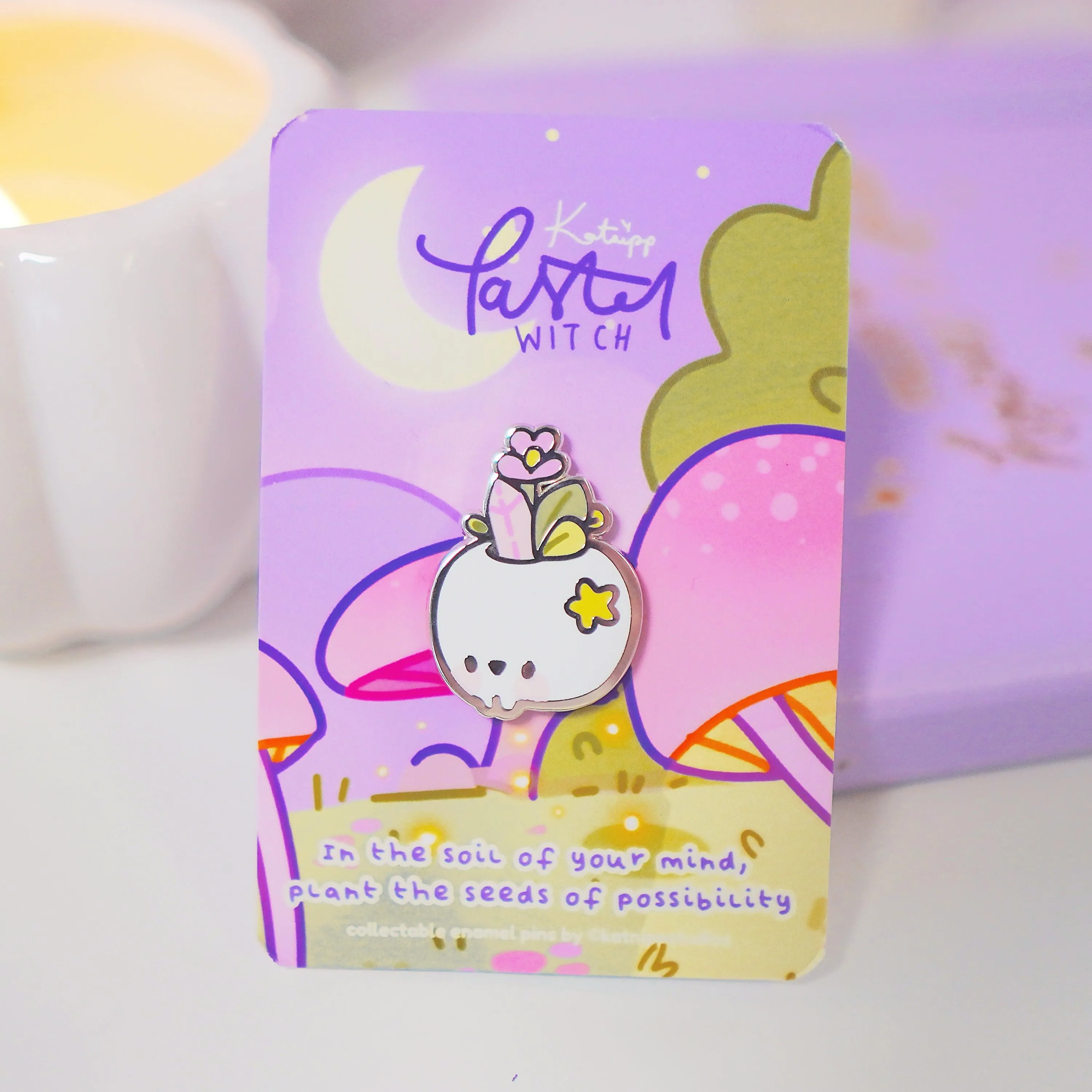 Magical Skull Enamel Pin | Pastel Witch Collection | Kawaii Gothic Accessory | Crystals & Herbs