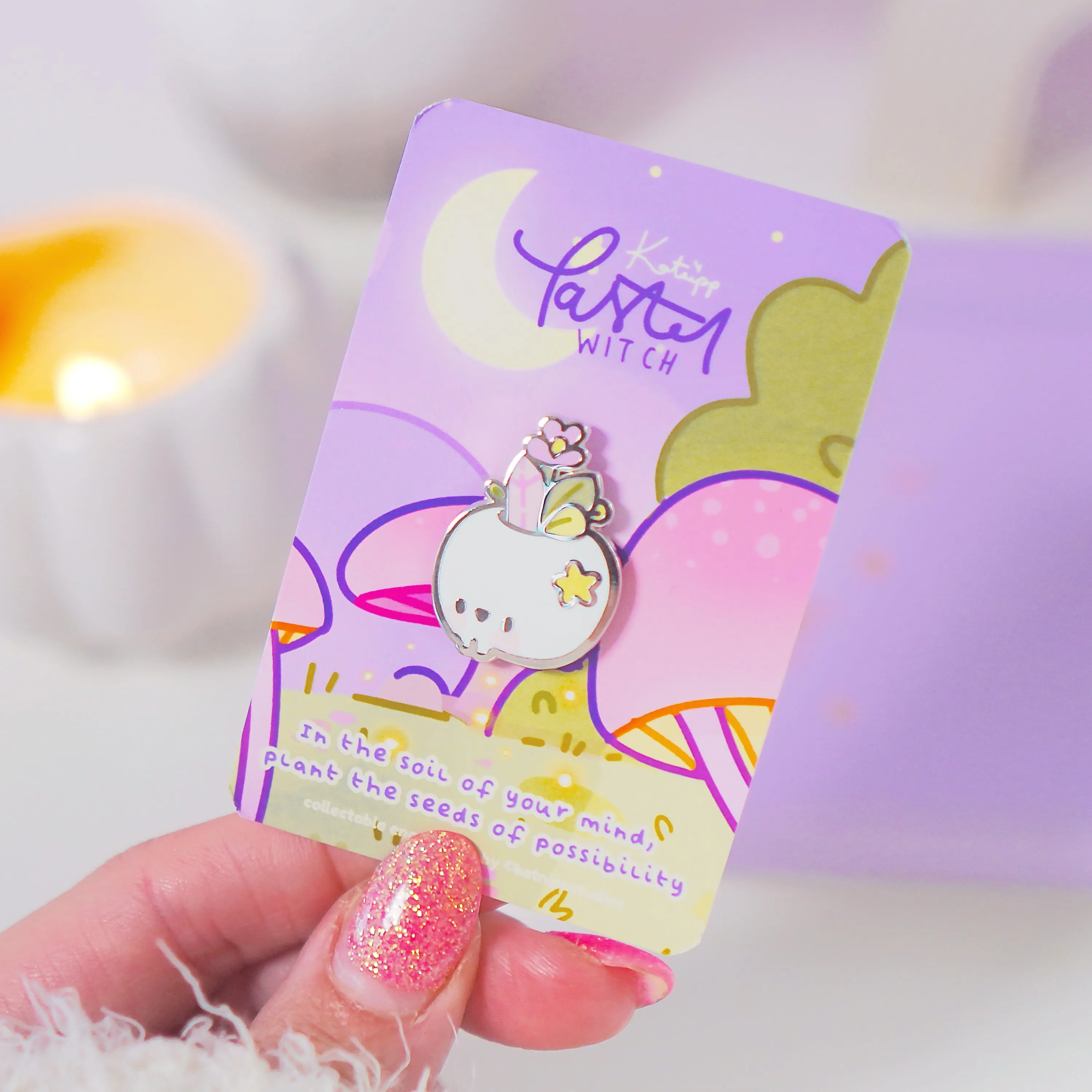 Magical Skull Enamel Pin | Pastel Witch Collection | Kawaii Gothic Accessory | Crystals & Herbs