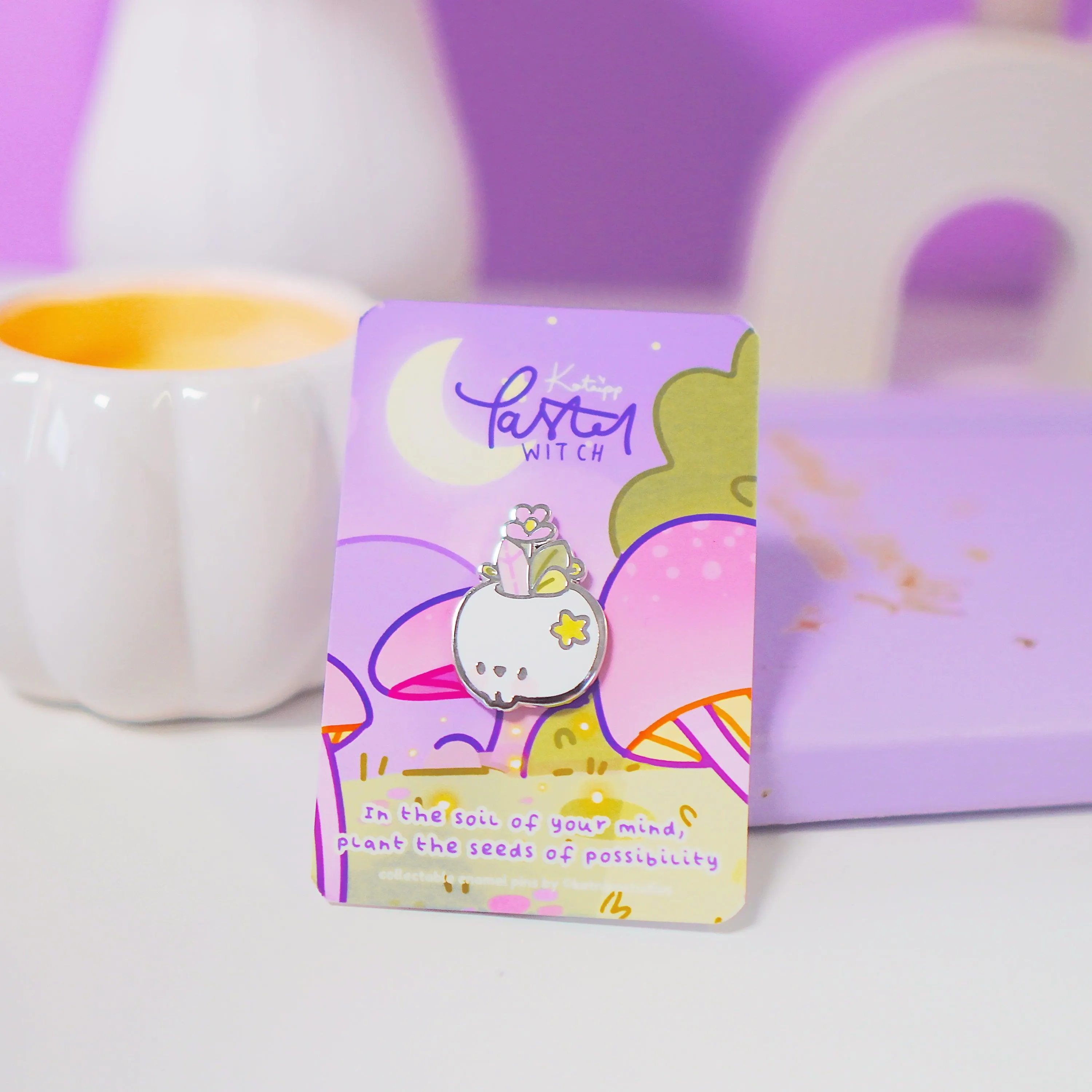 Magical Skull Enamel Pin | Pastel Witch Collection | Kawaii Gothic Accessory | Crystals & Herbs