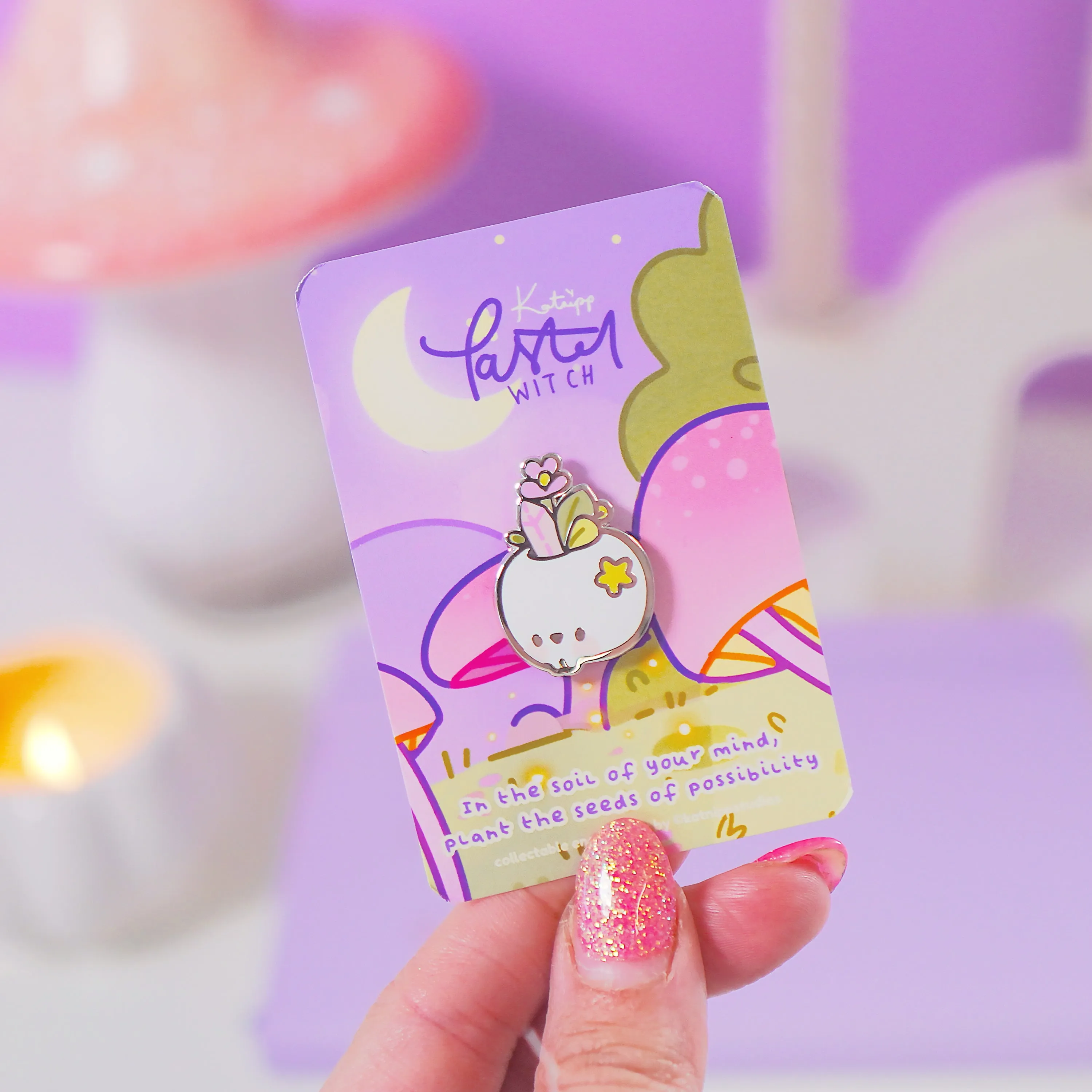 Magical Skull Enamel Pin | Pastel Witch Collection | Kawaii Gothic Accessory | Crystals & Herbs