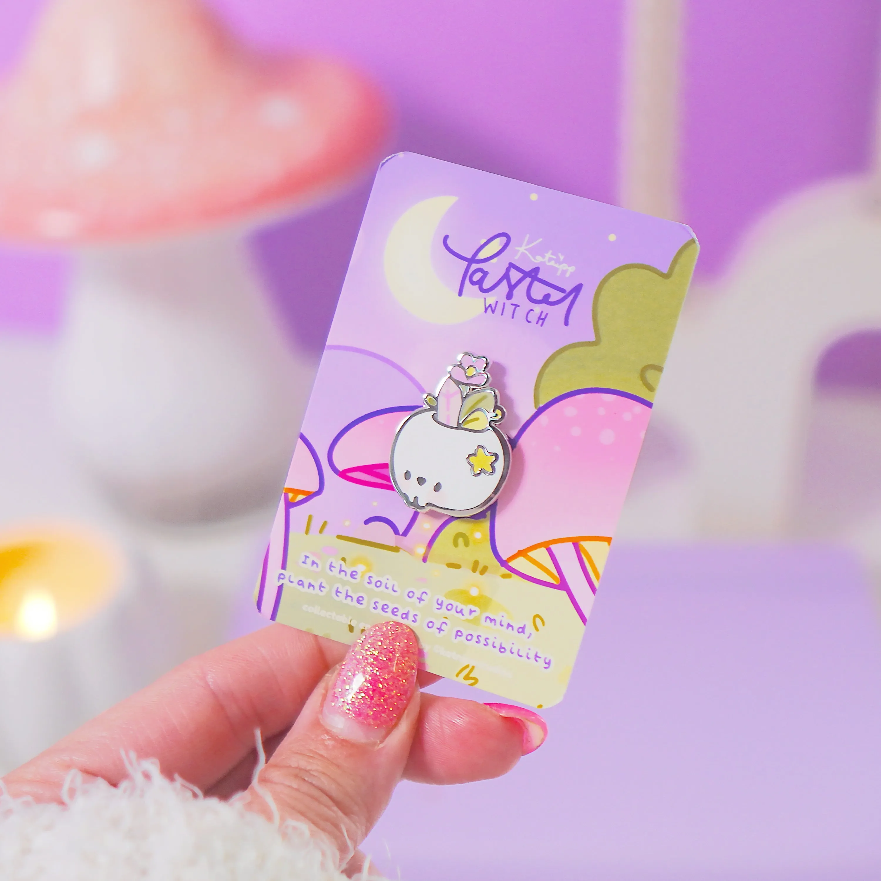 Magical Skull Enamel Pin | Pastel Witch Collection | Kawaii Gothic Accessory | Crystals & Herbs
