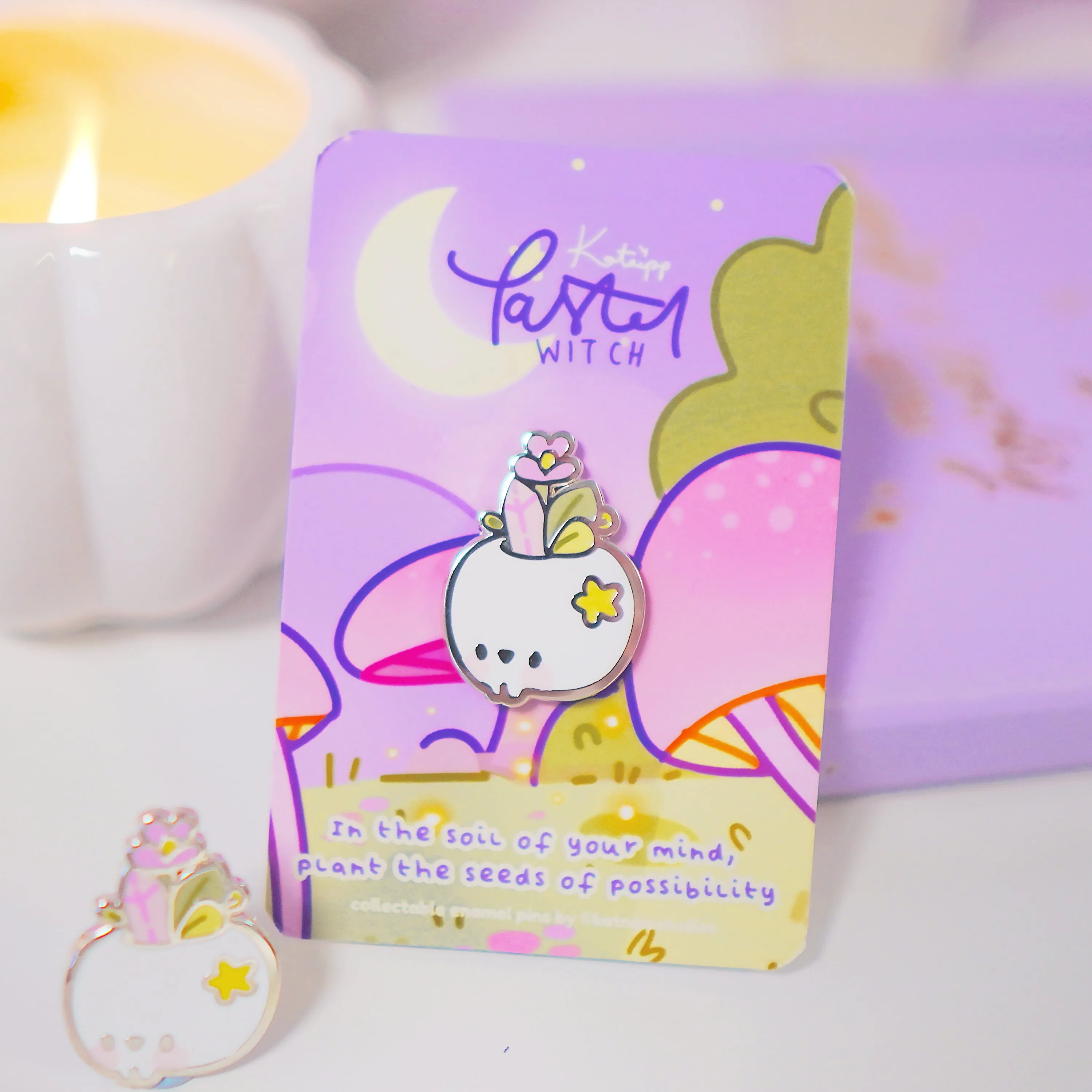 Magical Skull Enamel Pin | Pastel Witch Collection | Kawaii Gothic Accessory | Crystals & Herbs