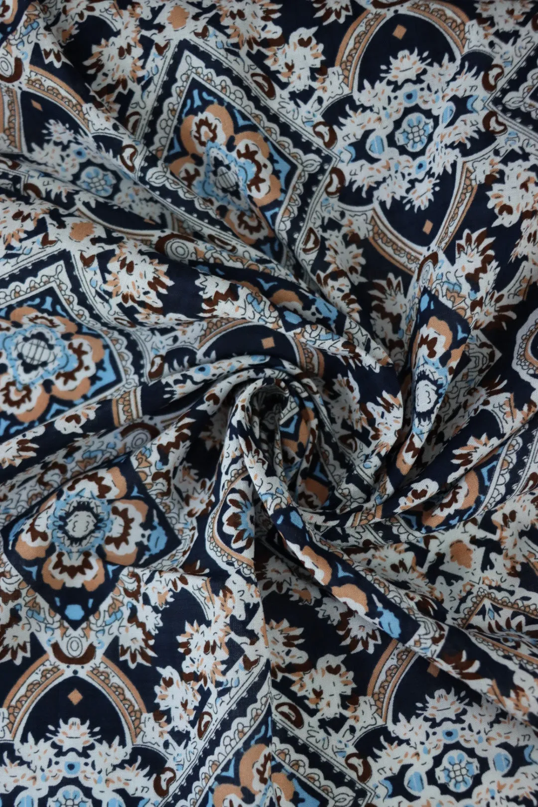 Navy Stained Glass Cotton Lawn