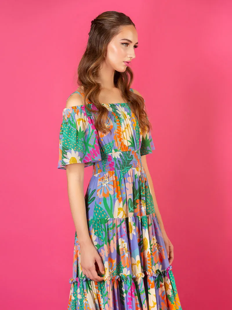 Optional Shoulder Silk Dress