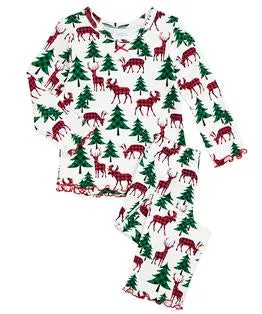 Plaid deer ruffle top and pant pj