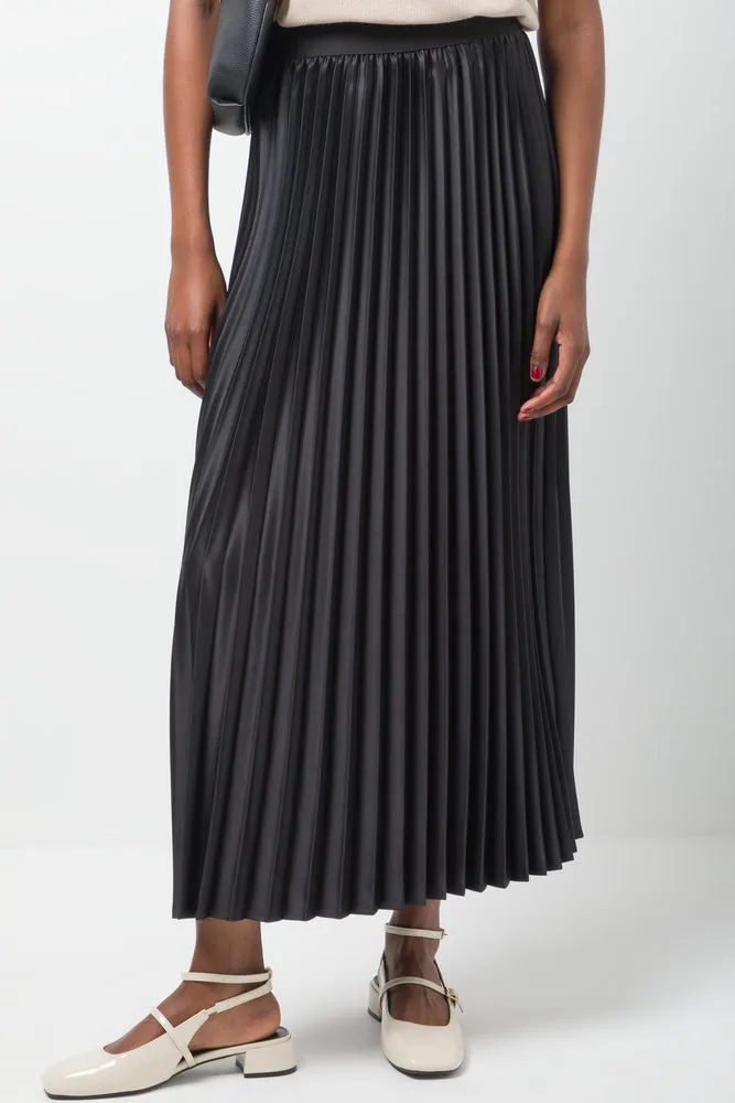 Satin Maxi Pleated Skirt Black