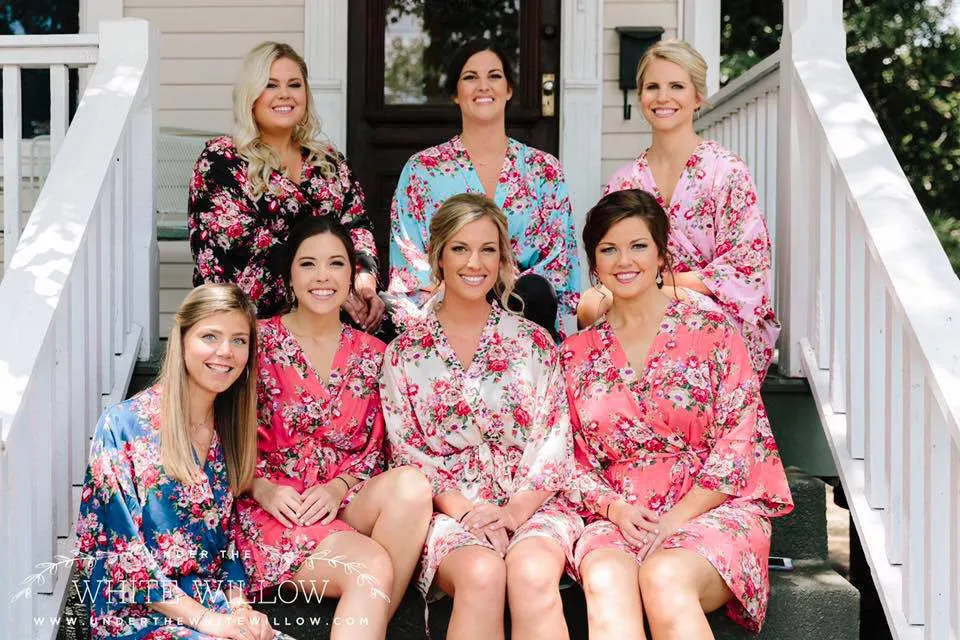 SHIP IN 2 DAYS Set of 9 Bridesmaids Robes, Floral Bridesmaids Robes, Cotton Bridesmaids Robes, Kimono Robes, Flower Girl & Plus Size Robes