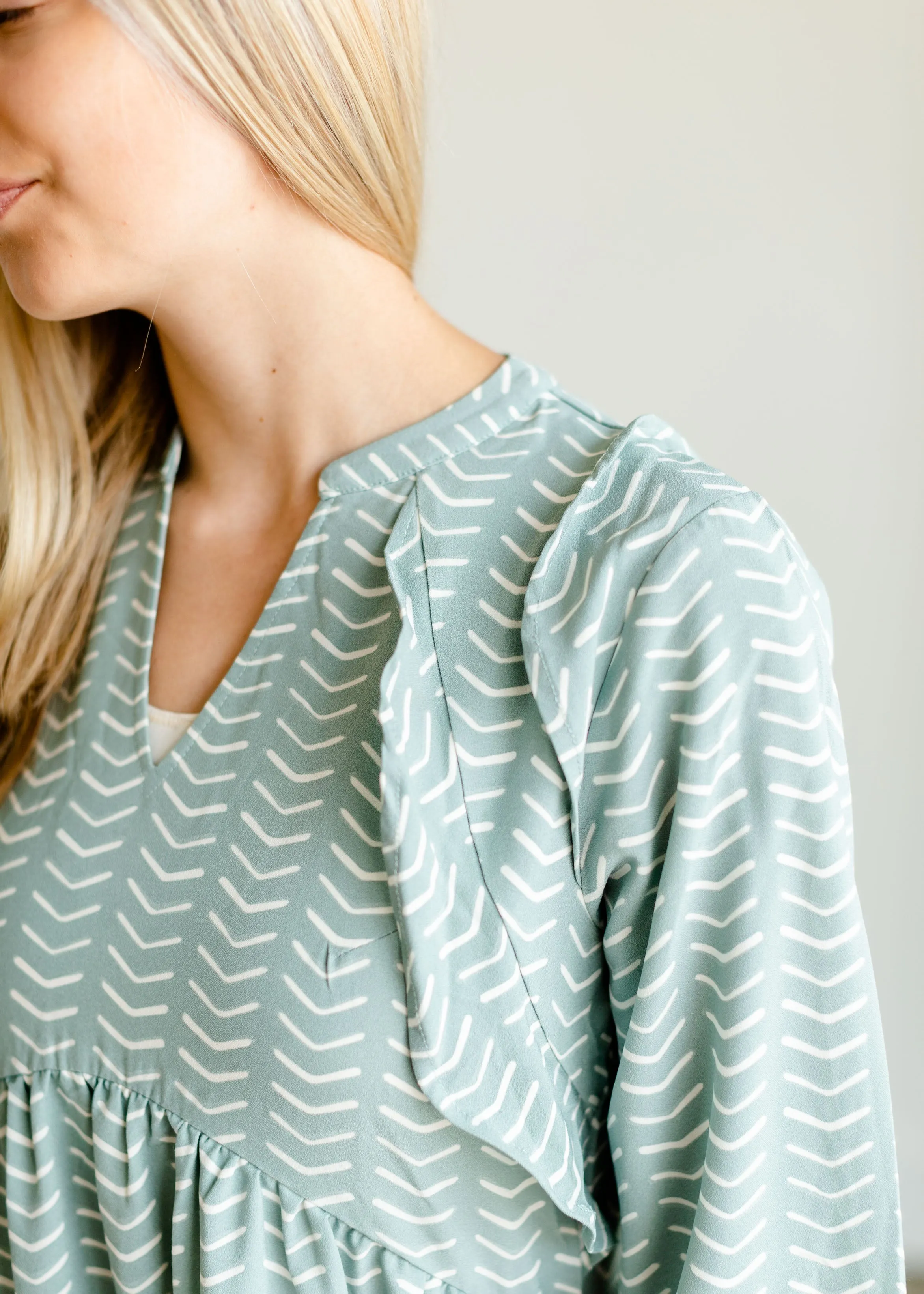 Sky Ruffle Shoulder Flowy Midi Dress - FINAL SALE
