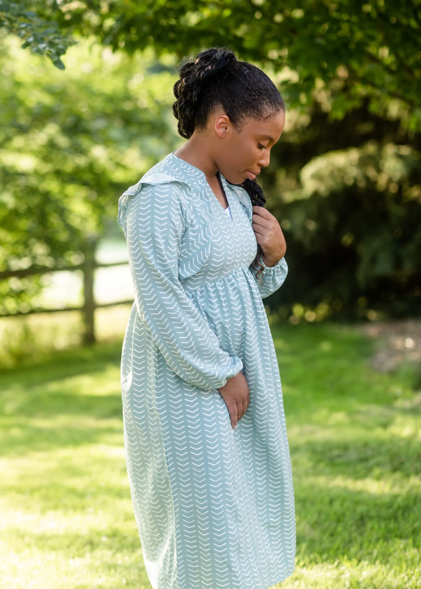 Sky Ruffle Shoulder Flowy Midi Dress - FINAL SALE