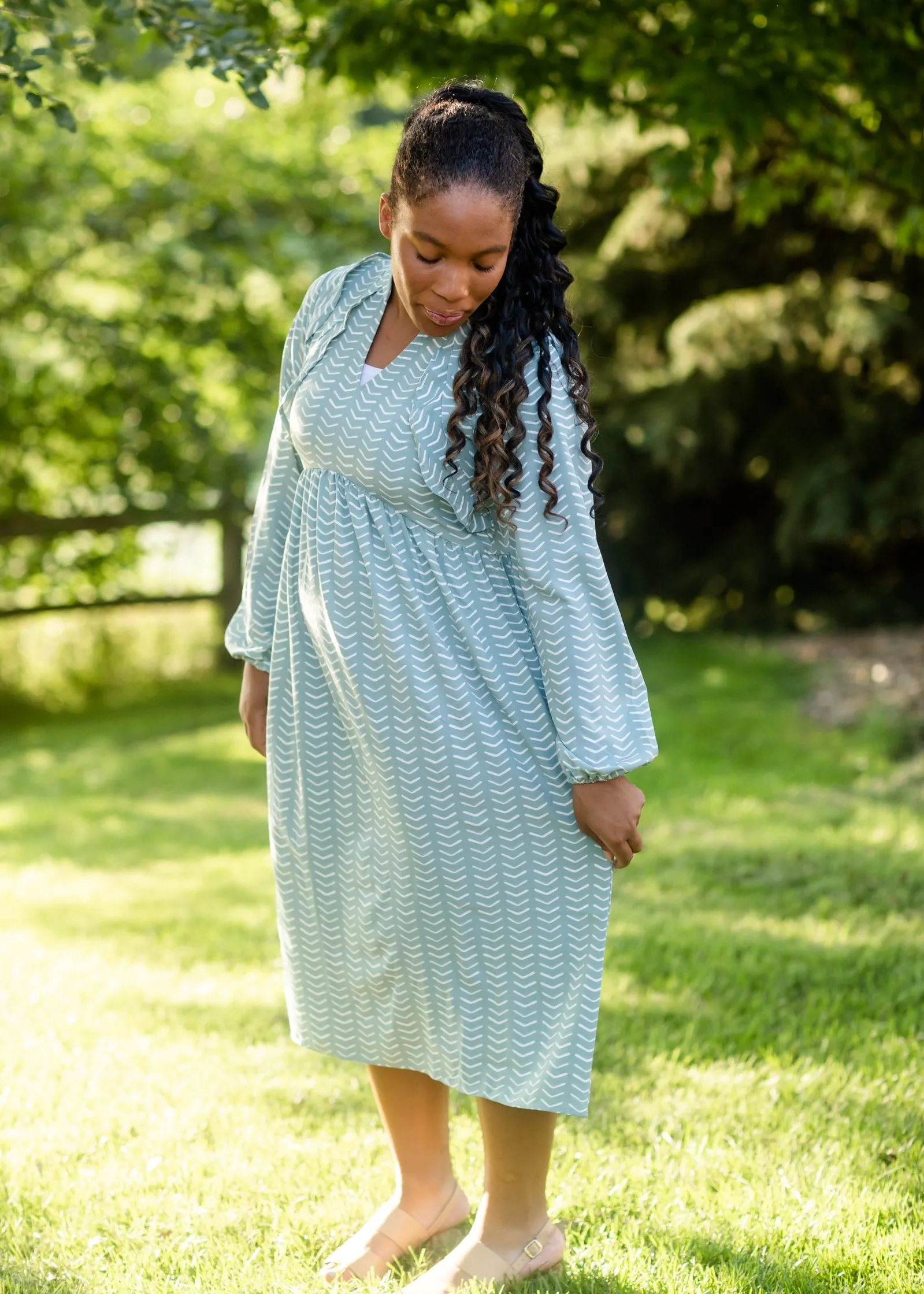 Sky Ruffle Shoulder Flowy Midi Dress - FINAL SALE