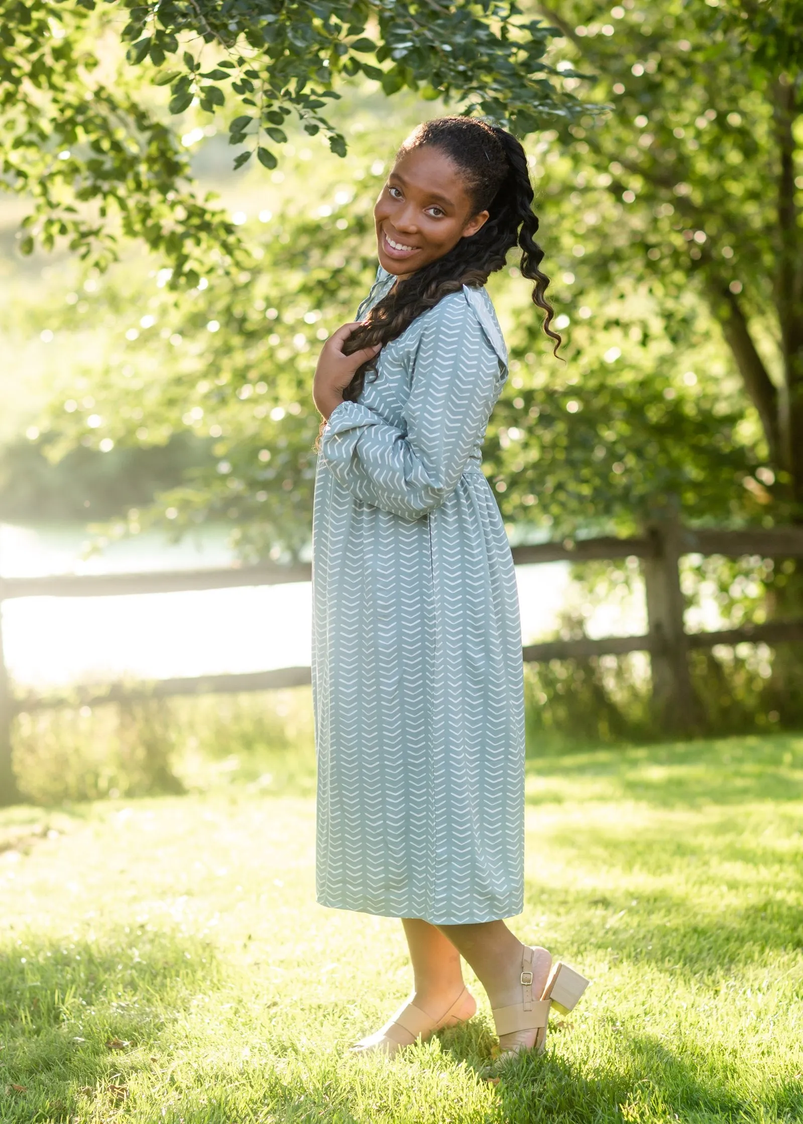 Sky Ruffle Shoulder Flowy Midi Dress - FINAL SALE