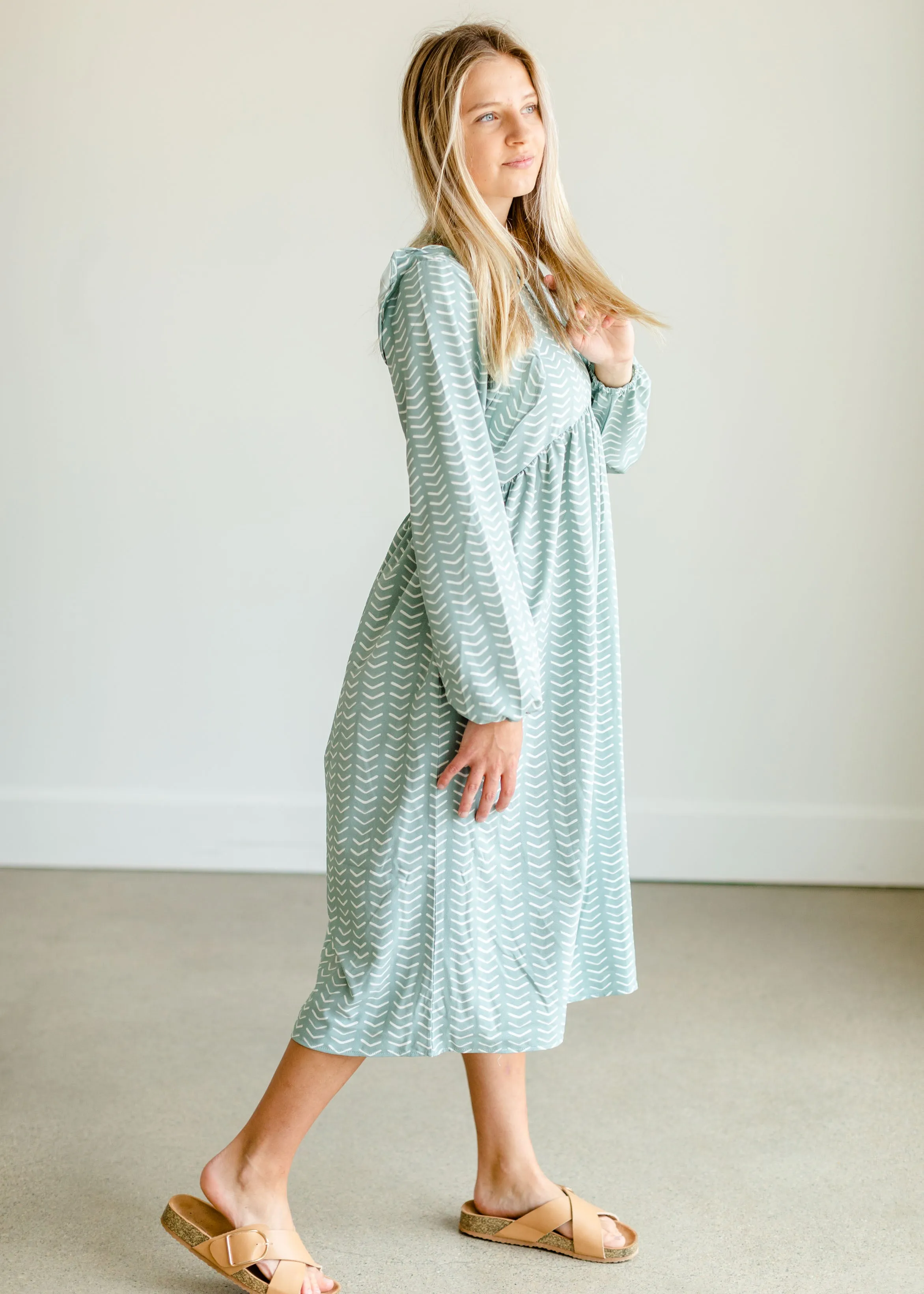 Sky Ruffle Shoulder Flowy Midi Dress - FINAL SALE