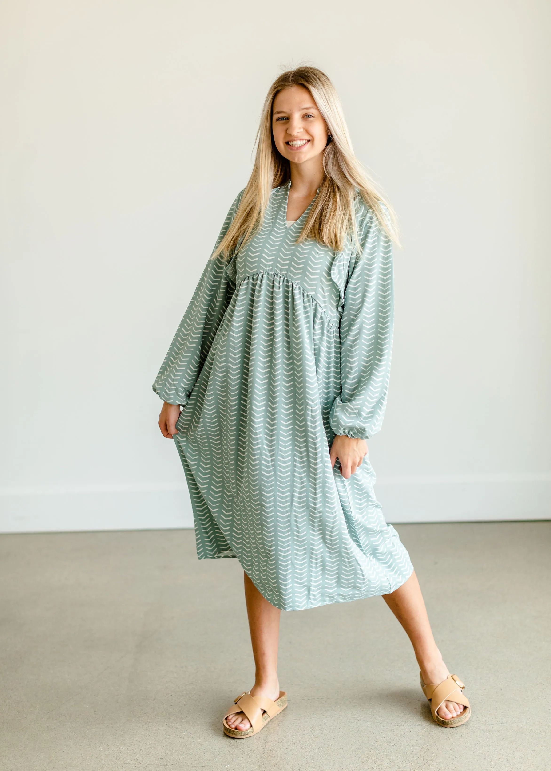 Sky Ruffle Shoulder Flowy Midi Dress - FINAL SALE
