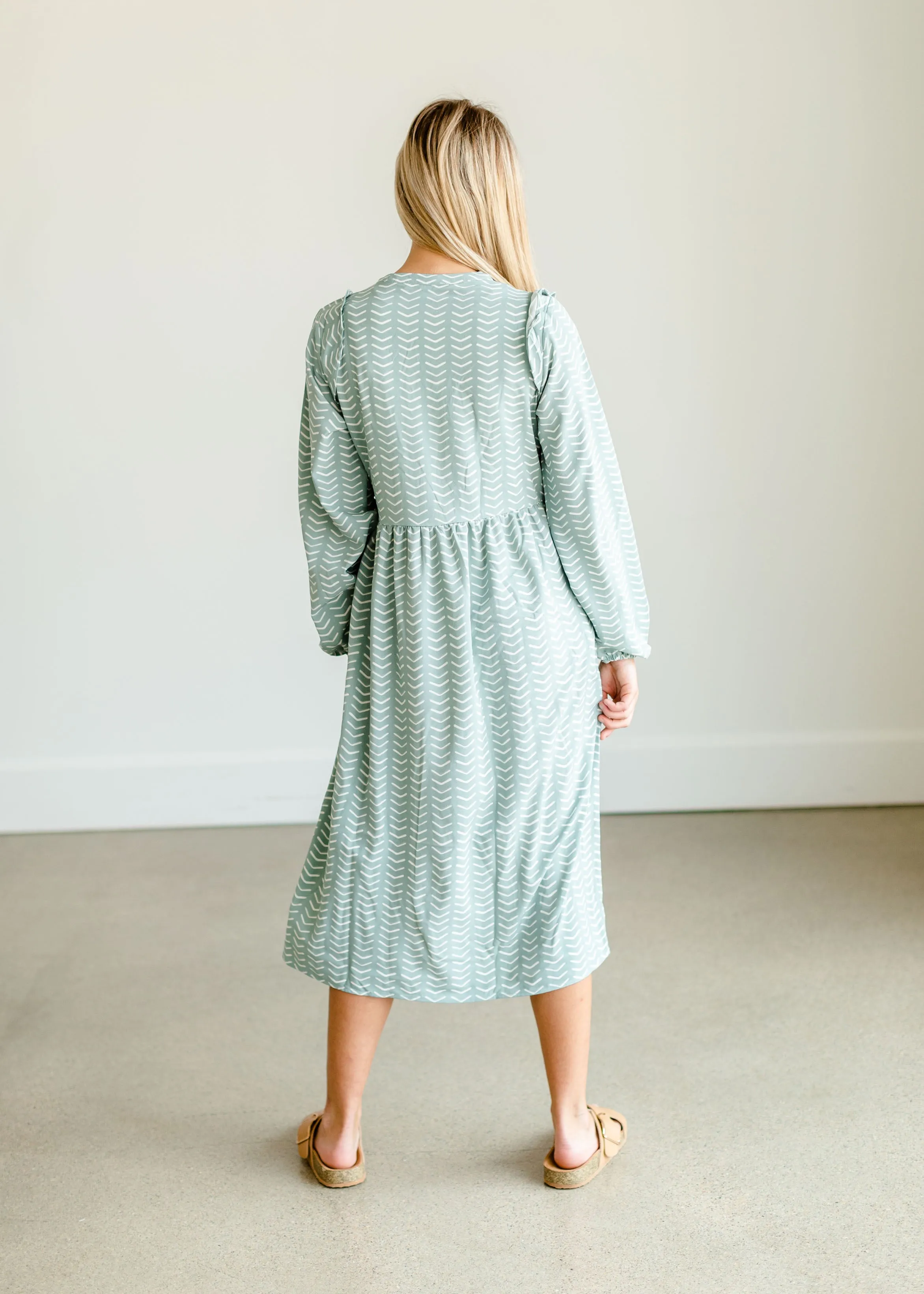 Sky Ruffle Shoulder Flowy Midi Dress - FINAL SALE
